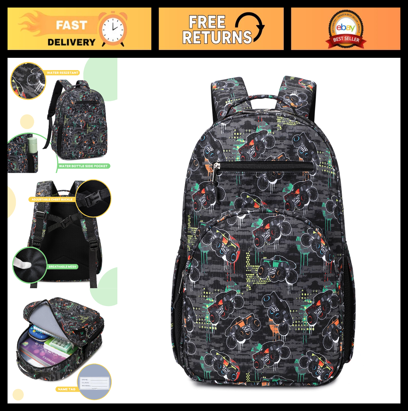Cute Lightweight Kids Backpack for Boys, Kindergarten & Elementary School, Ages0