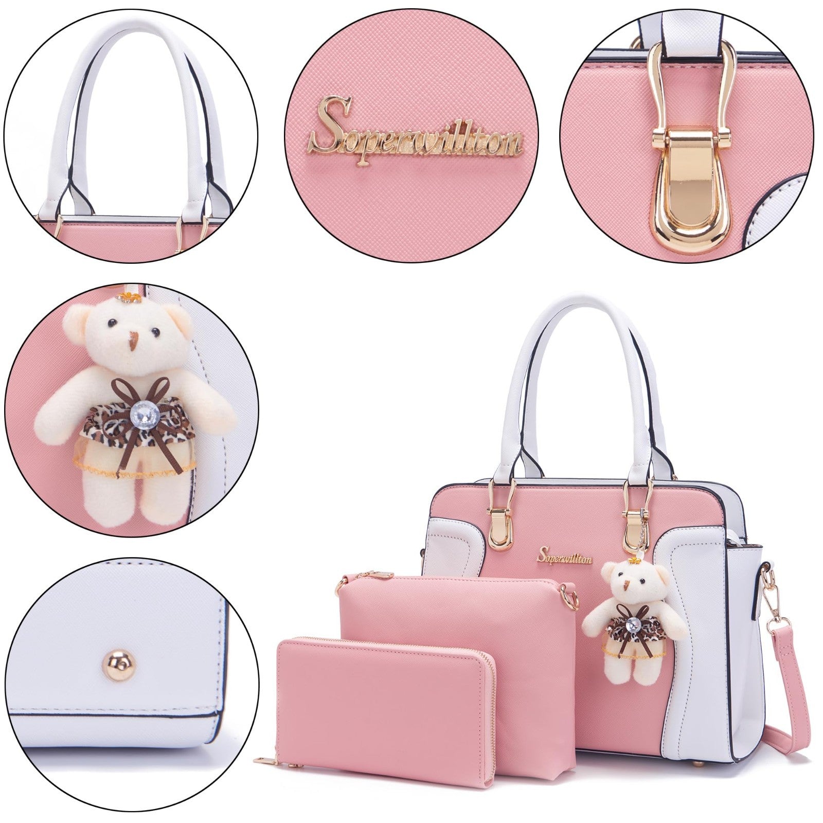 Stylish 3pcs Women's Shoulder Handbags Satchel Bag & Wallet Set - Fashion Purse3