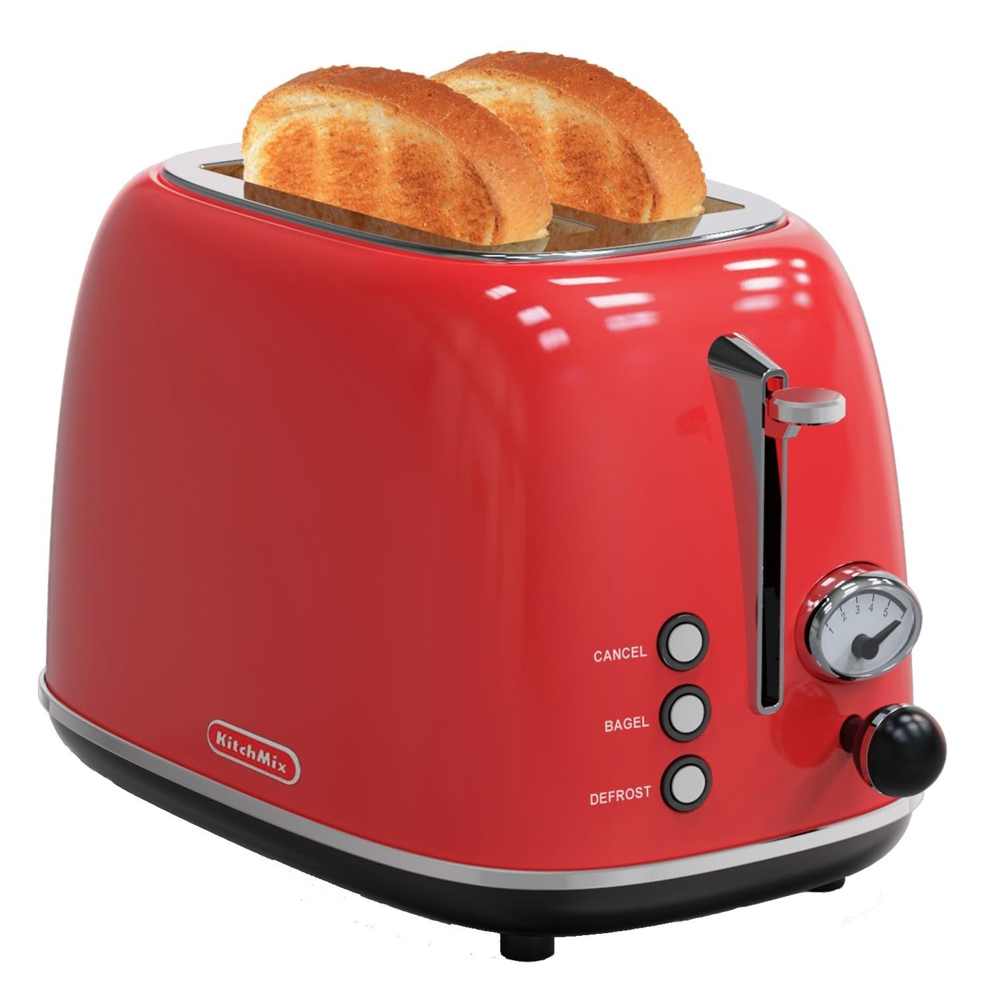 Retro Stainless Steel 2 Slice Toaster, 6 Settings, Extra Wide Slots, Bagel/Defro1