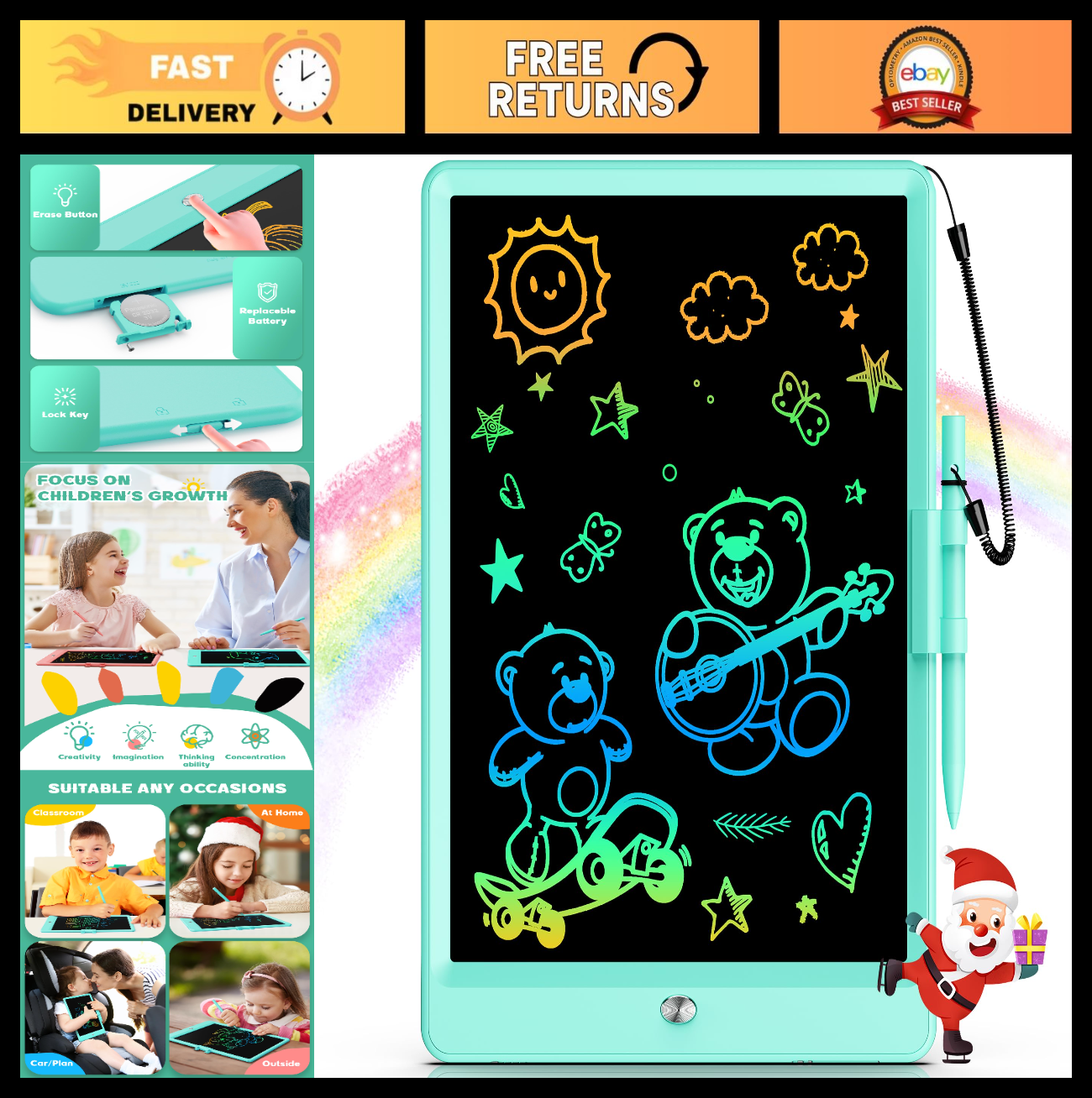 10" LCD Writing Tablet for Kids   Electronic Drawing Pad & Doodle Board, Gift fo0