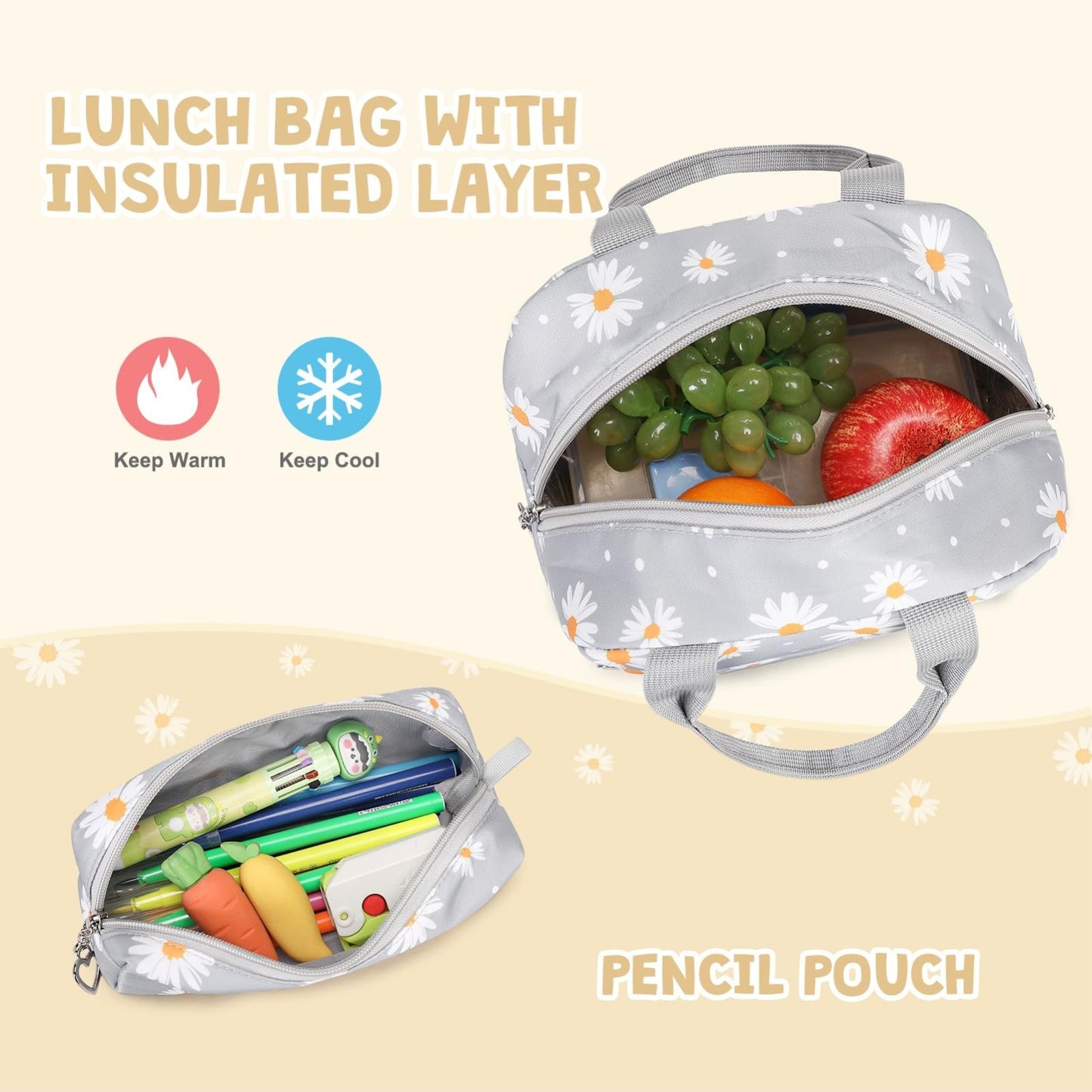 Stylish Girls Backpack Set with Lunch Bag & Pencil Pouch   Teen Laptop Bookbag,5