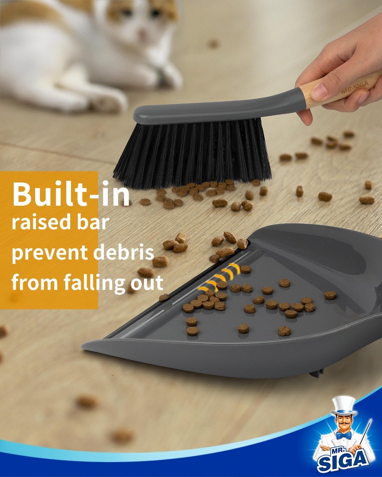 Dustpan and Brush Set with Bamboo Handle, Handheld Broom Combo, Gray, Small Size4