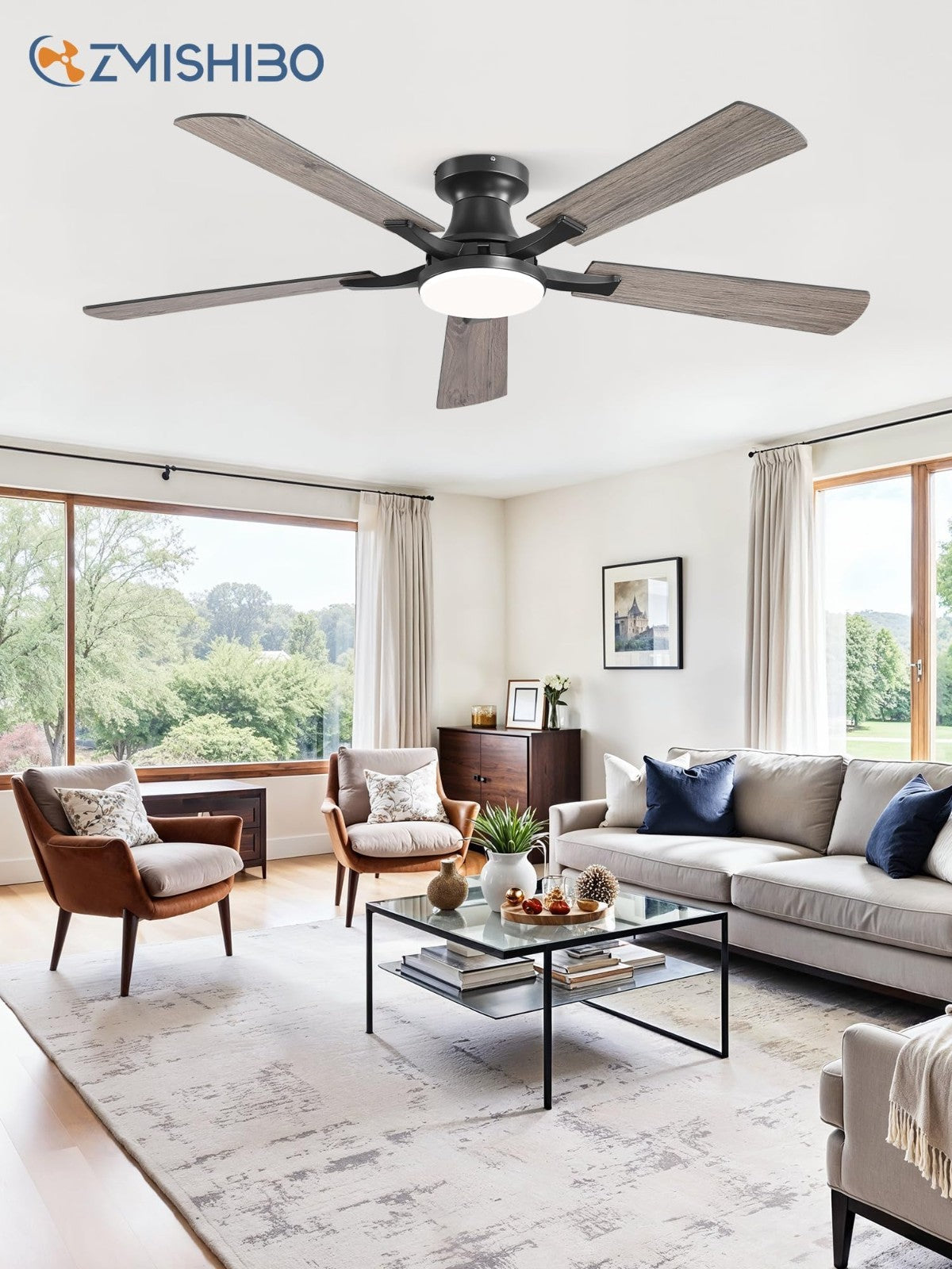 52" Ceiling Fan with Lights, Remote & App Control, Dimmable LED, Quiet Motor, Fl2