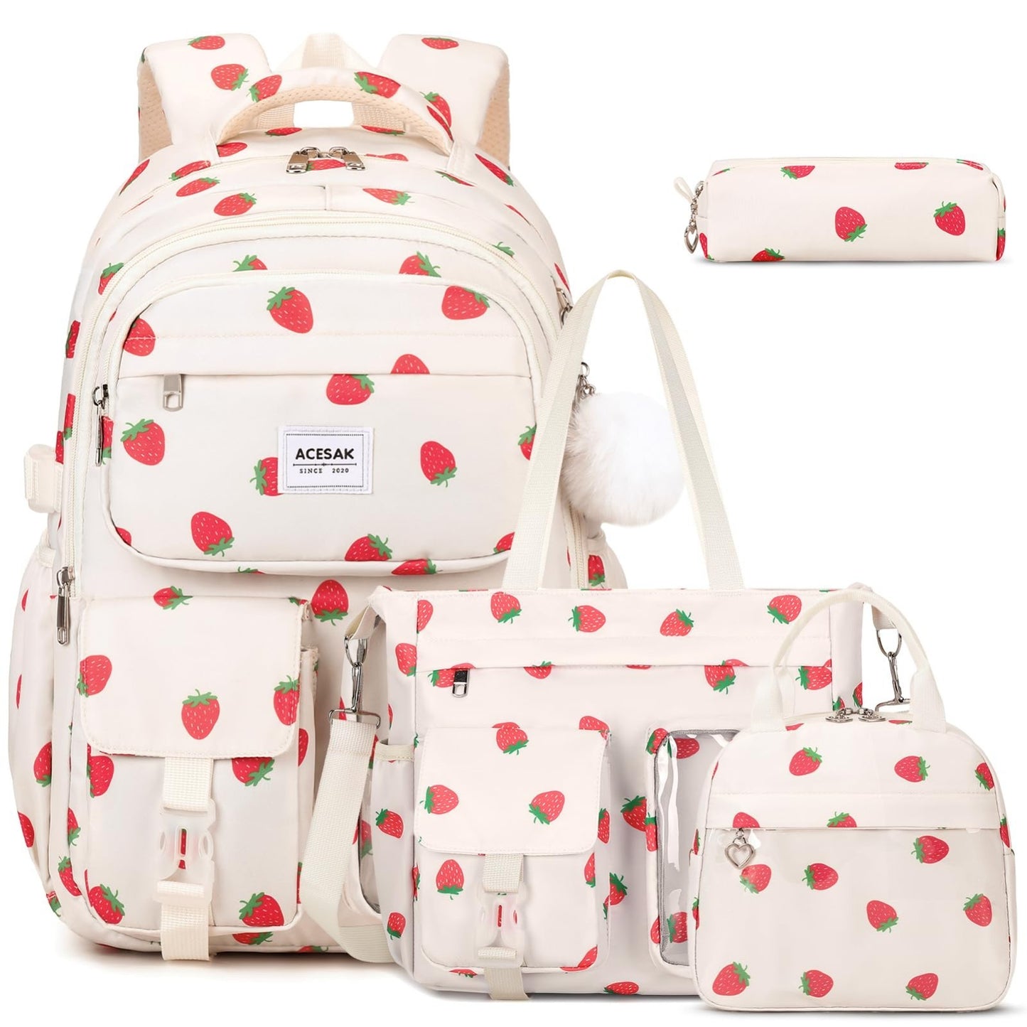 Stylish Girls Backpack Set with Tote, Crossbody Bag, Lunch Bag & Pencil Pouch  1