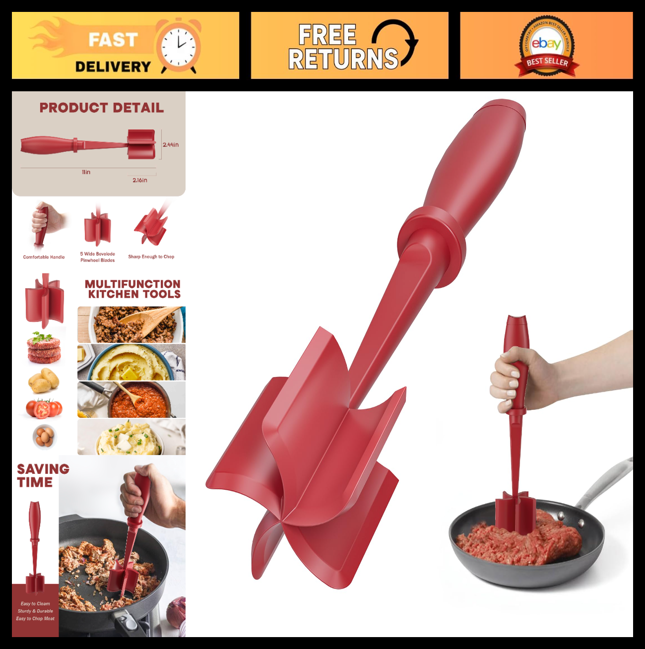 Meat Chopper & Hamburger Smasher   Heat Resistant Non Stick Meat Masher Tool, Re0