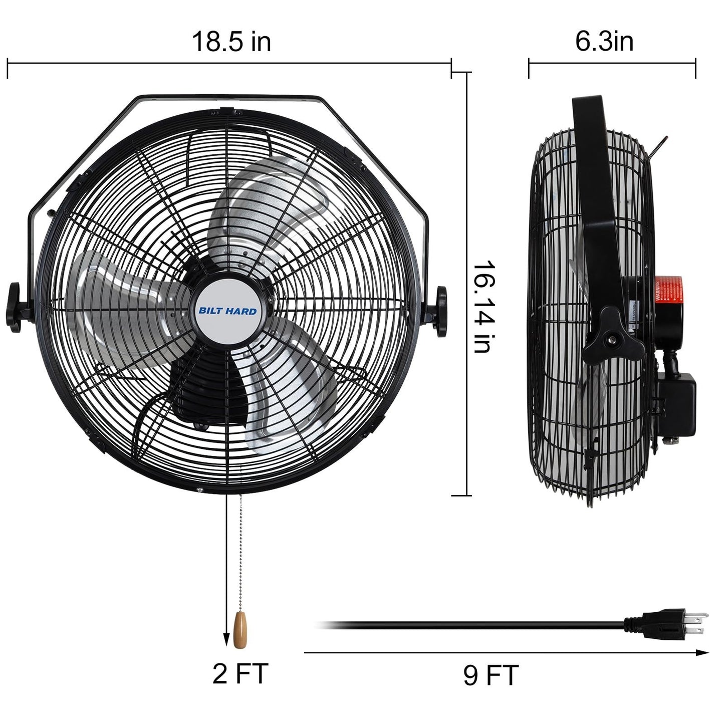 High Velocity 14" Outdoor Wall Mount Fan, 3 Speed 3000 CFM, Waterproof Industria5