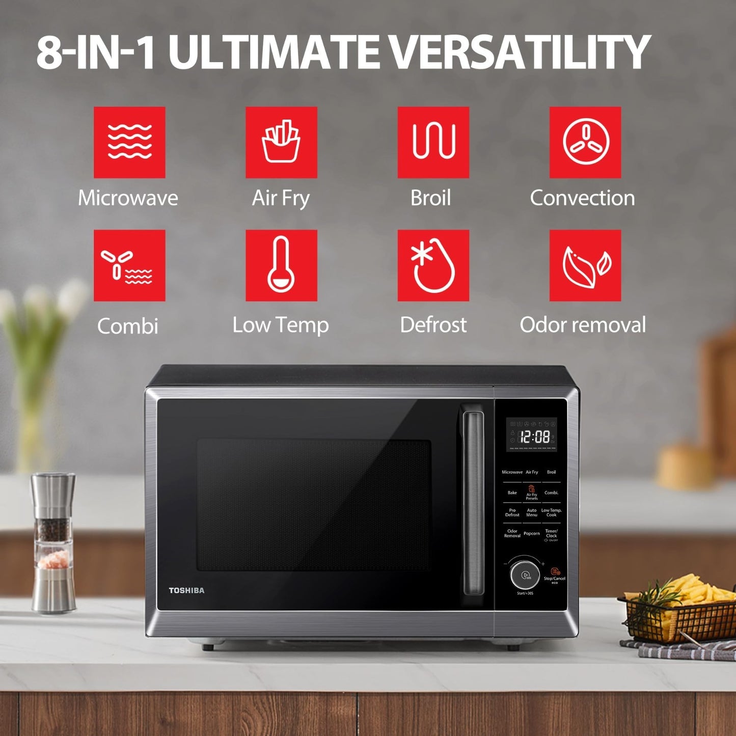 8 in 1 Air Fryer Microwave Combo, 1.0 Cu.Ft, Black Stainless Steel, Convection &5