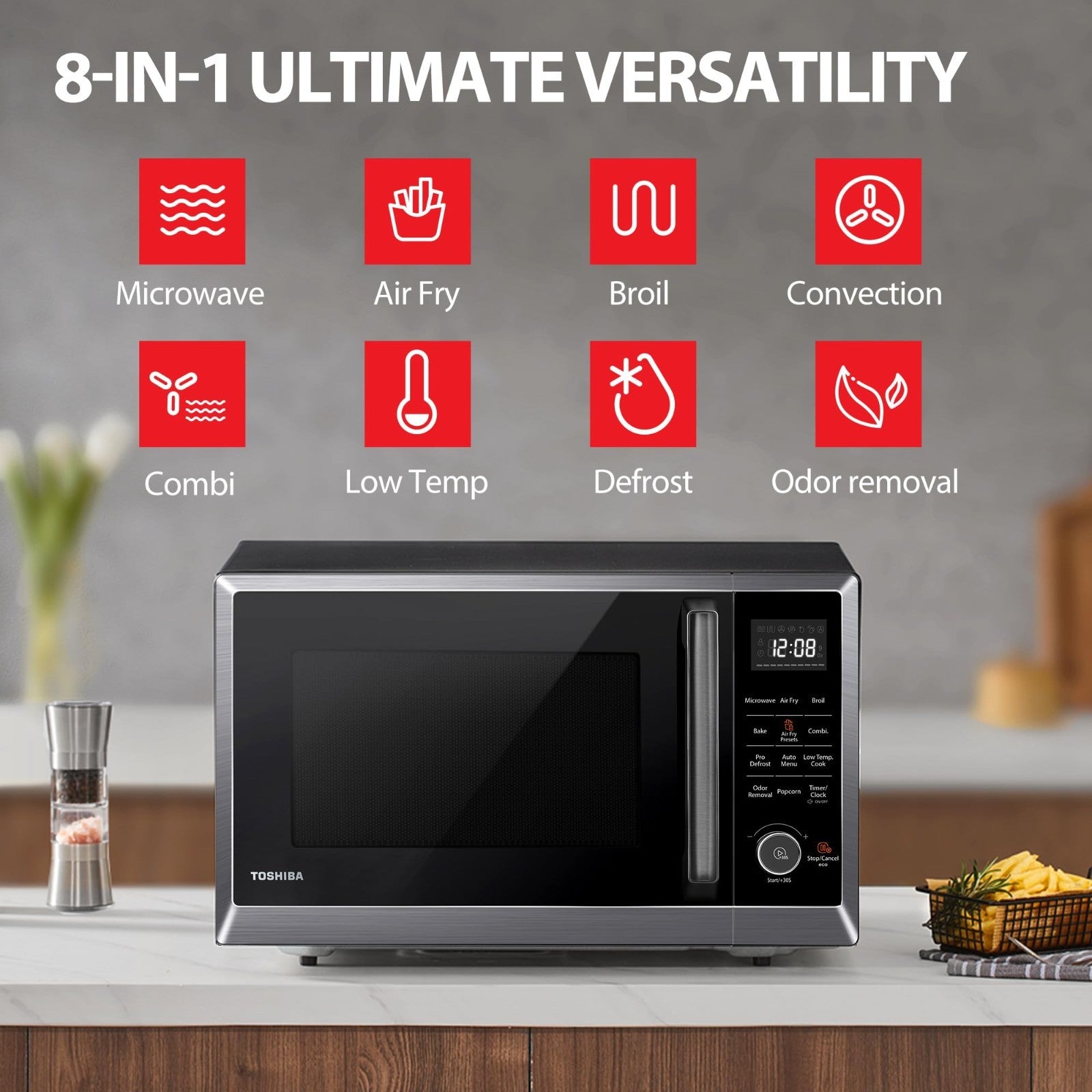 8 in 1 Air Fryer Microwave Combo, 1.0 Cu.Ft, Black Stainless Steel, Convection &5