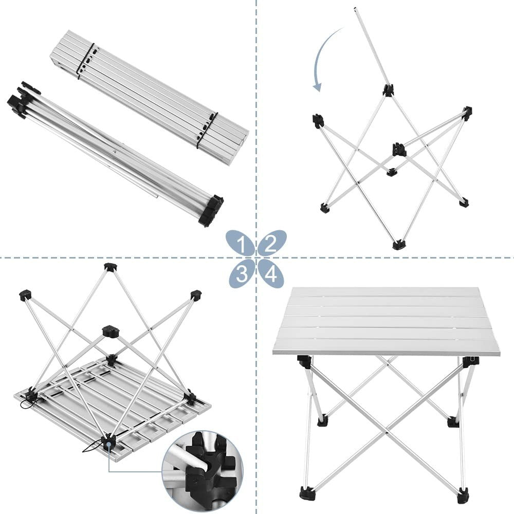Compact Folding Camping Table with Aluminum Top, Portable Beach Table for Outdoo4