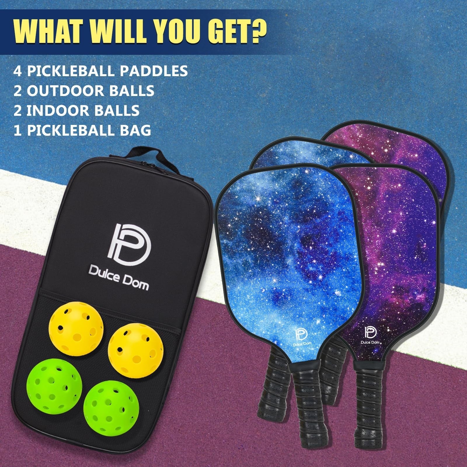 Pickleball Paddles Set of 2/4 - USAPA Approved, Fiberglass/Graphite Rackets, Car5