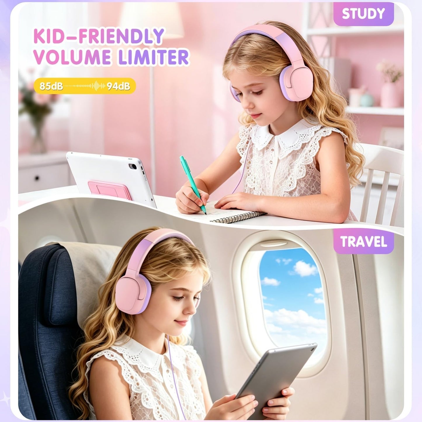4PCS Kawaii Bunny Girls Backpack Set with Headphones, Lunch Box & Pencil Case  3