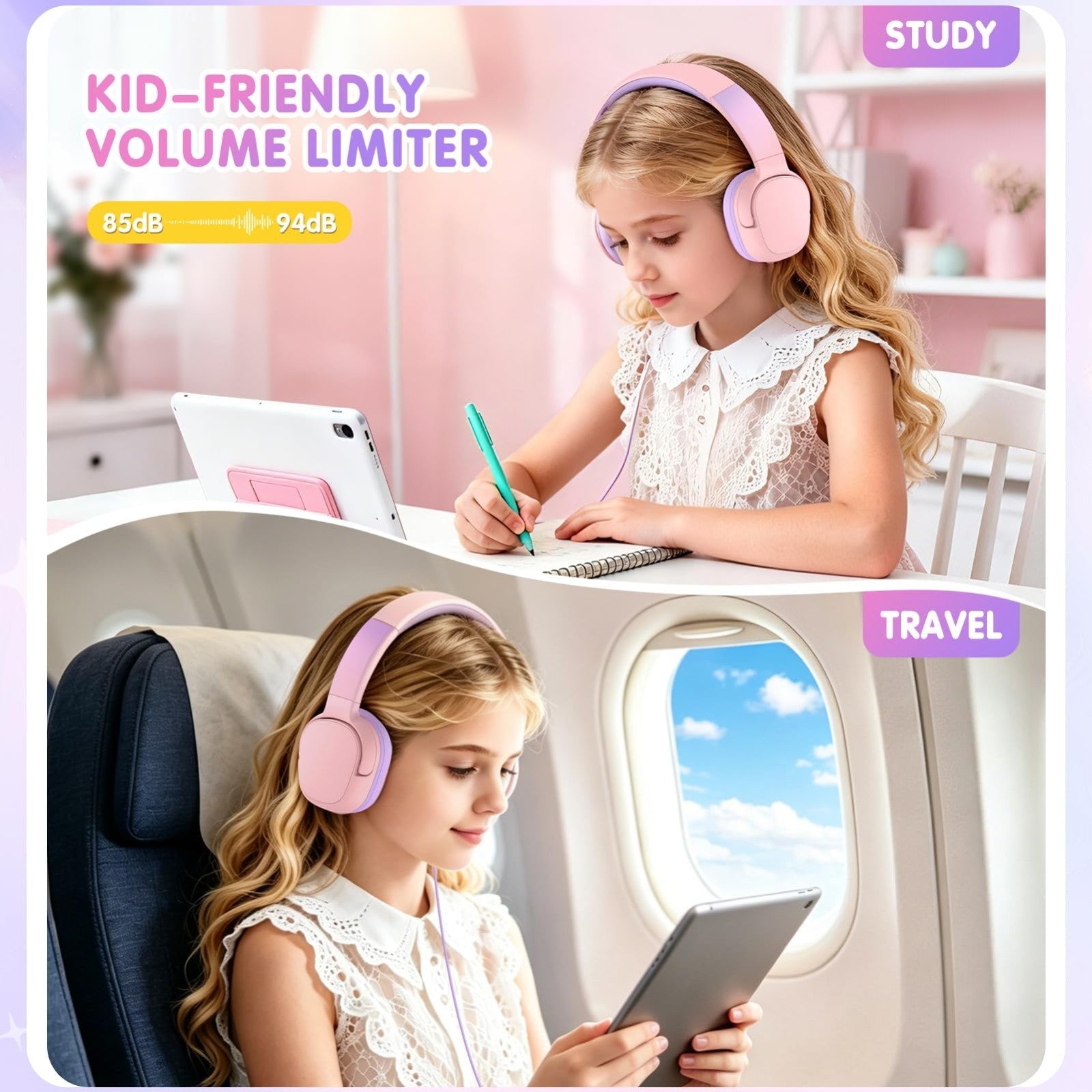 4PCS Kawaii Bunny Girls Backpack Set with Headphones, Lunch Box & Pencil Case  3