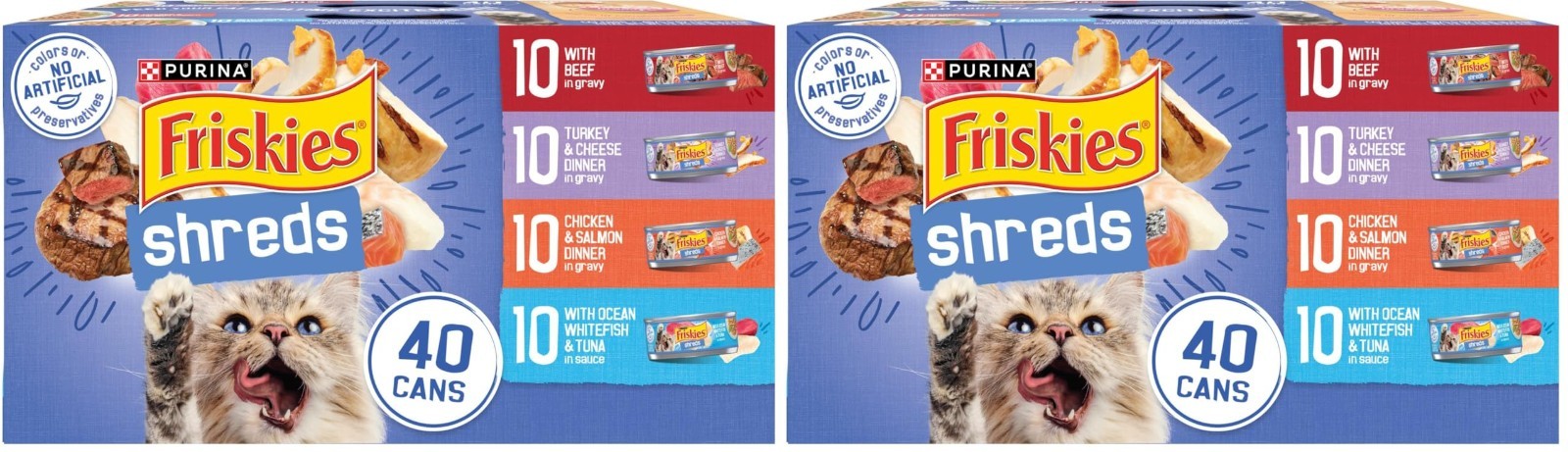 Wet Cat Food Variety Pack   Shreds with Beef, Turkey, Chicken & Salmon   80 Cans1