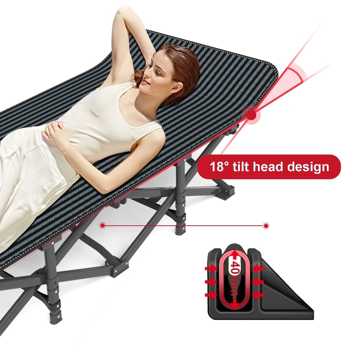 Heavy Duty Camping Cot for Adults   Portable Folding Bed with Cushion, 450LBS Su7