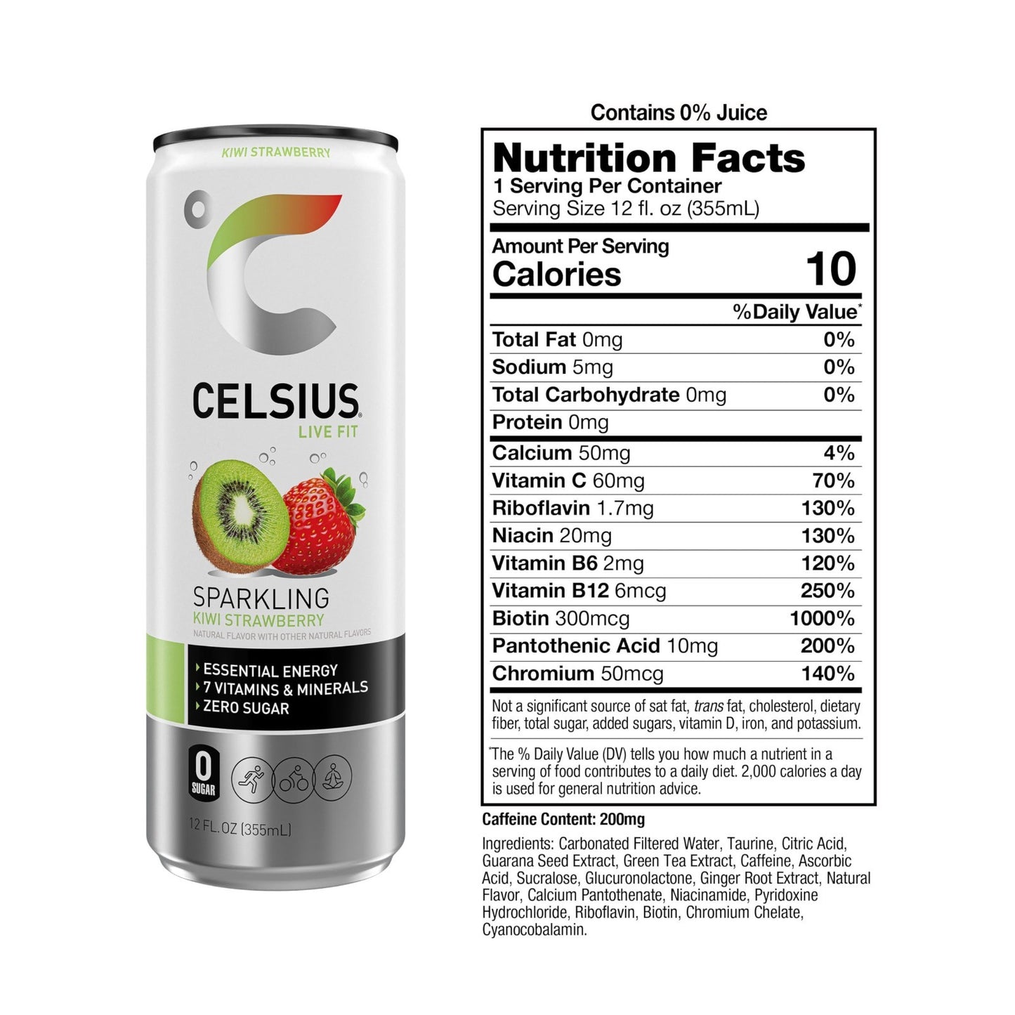 Sparkling Kiwi Strawberry Energy Drink, Sugar Free, 12 Fl Oz, Pack of 12 Cans2