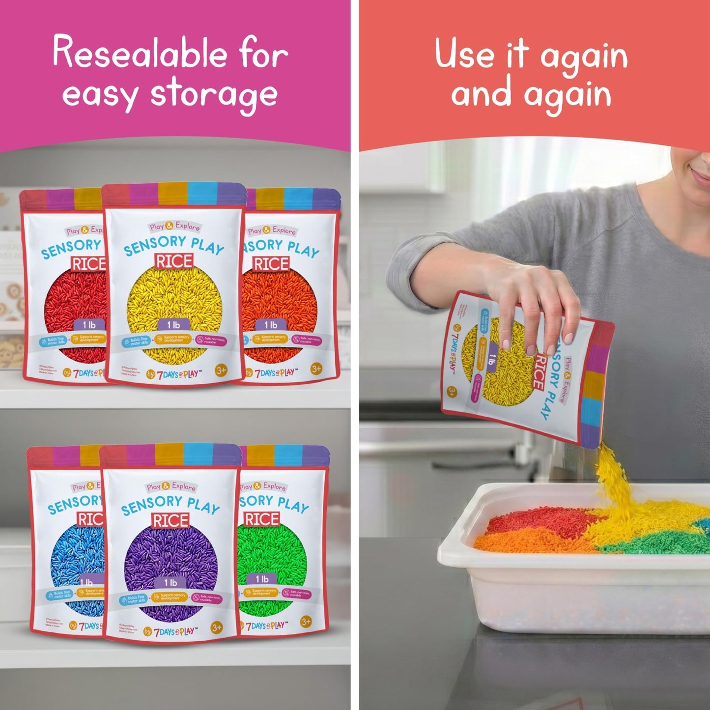Colorful Sensory Play Rice for Kids - 6 Pack (6 lbs Total) Non-Toxic Bin Fillers4