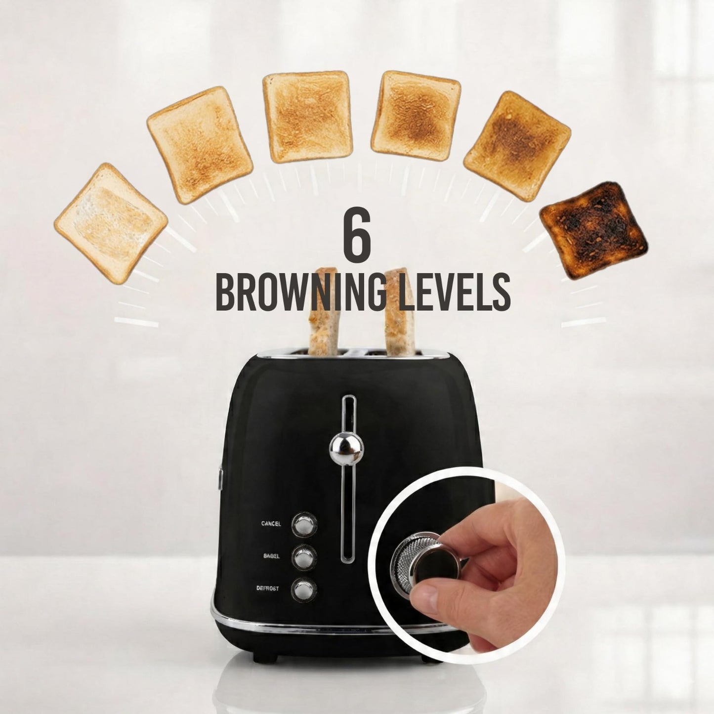 Classic Retro 4 Slice Toaster   Vintage Enamel Steel, Wide Slots, 6 Levels, Defr4