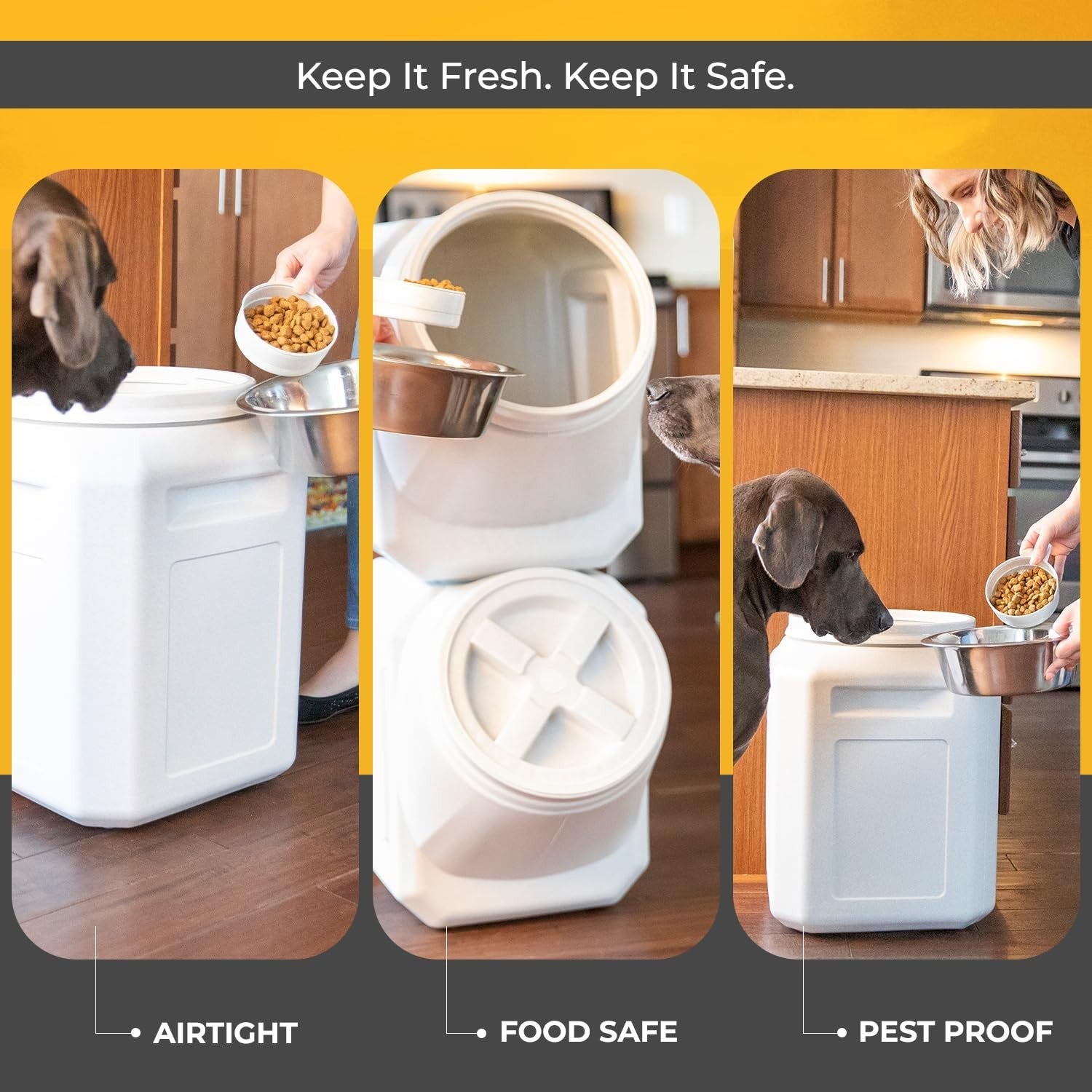 Airtight Pet Food Storage Container with Scoop - Holds Up to 50lbs, Durable & Se15