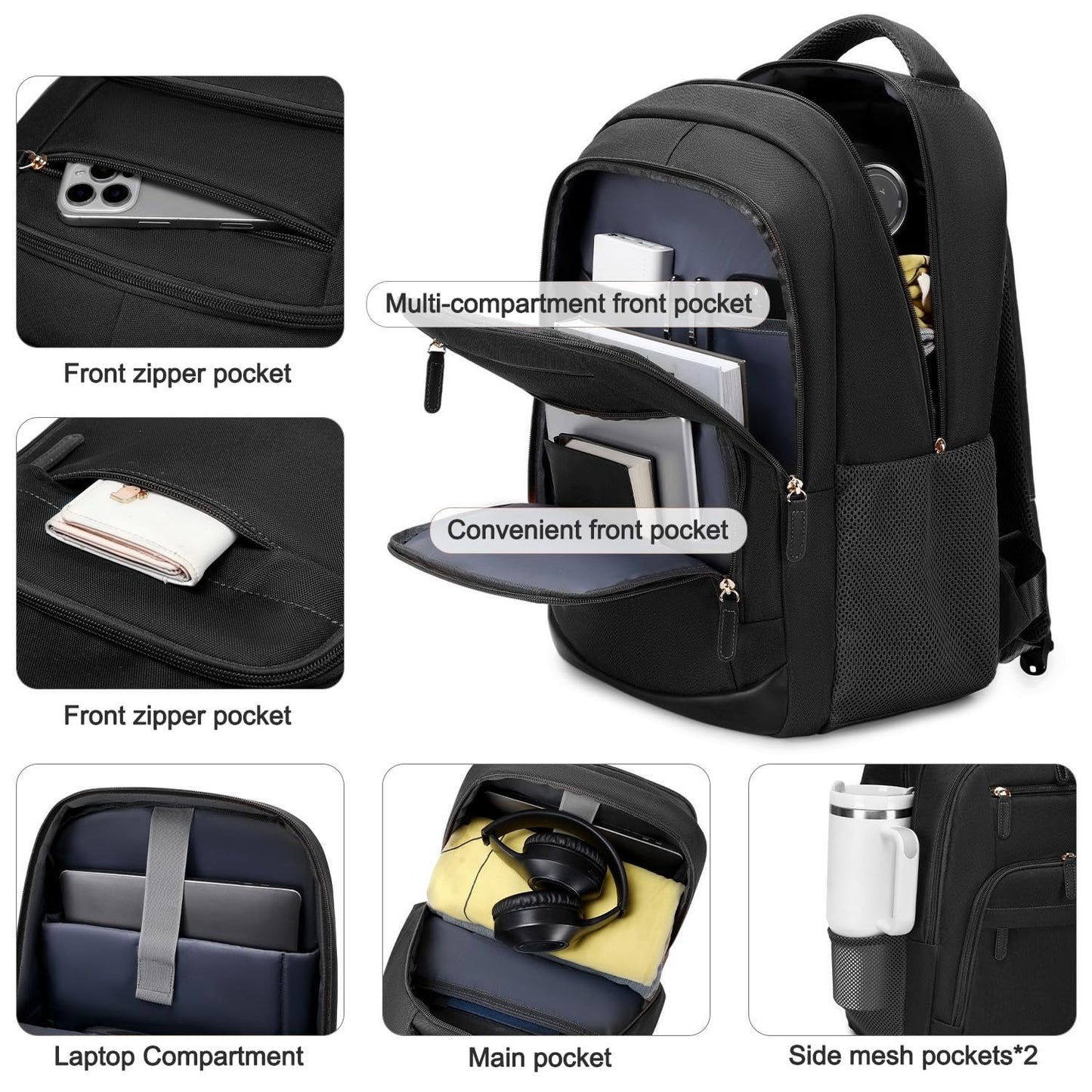 40L Travel Backpack for Men & Women, TSA Approved Carry-On, Fits 17" Laptop, Bla3