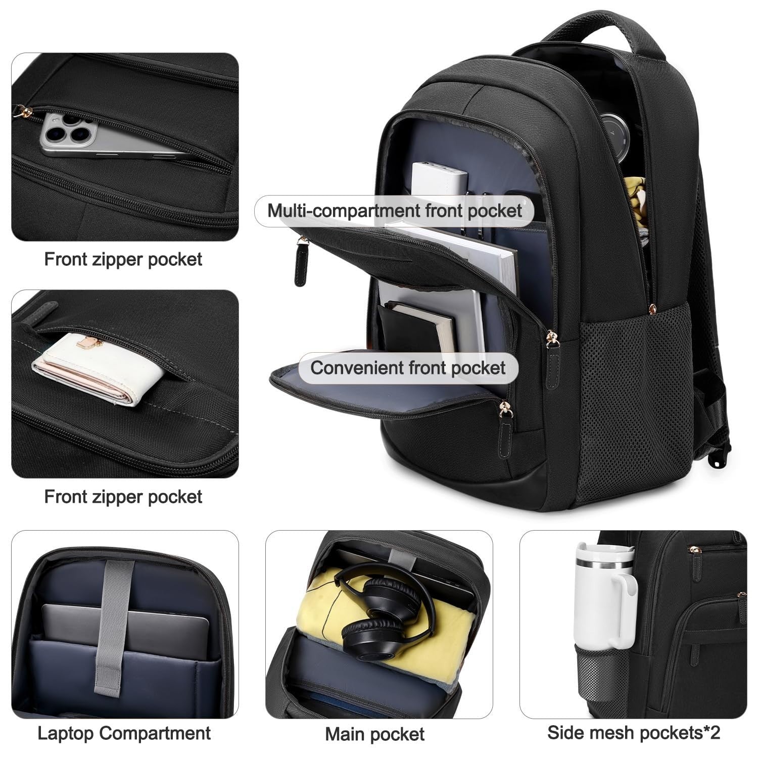 40L Travel Backpack for Men & Women, TSA Approved Carry-On, Fits 17" Laptop, Bla3