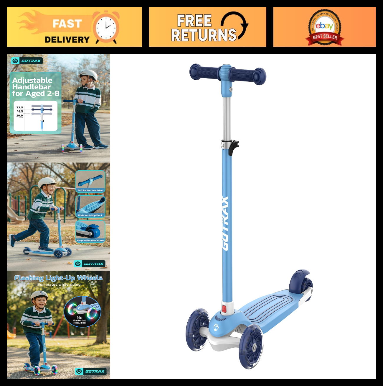 Kids Kick Scooter 3 Wheels for Boys & Girls Ages 2-8, Fun Outdoor Gift0