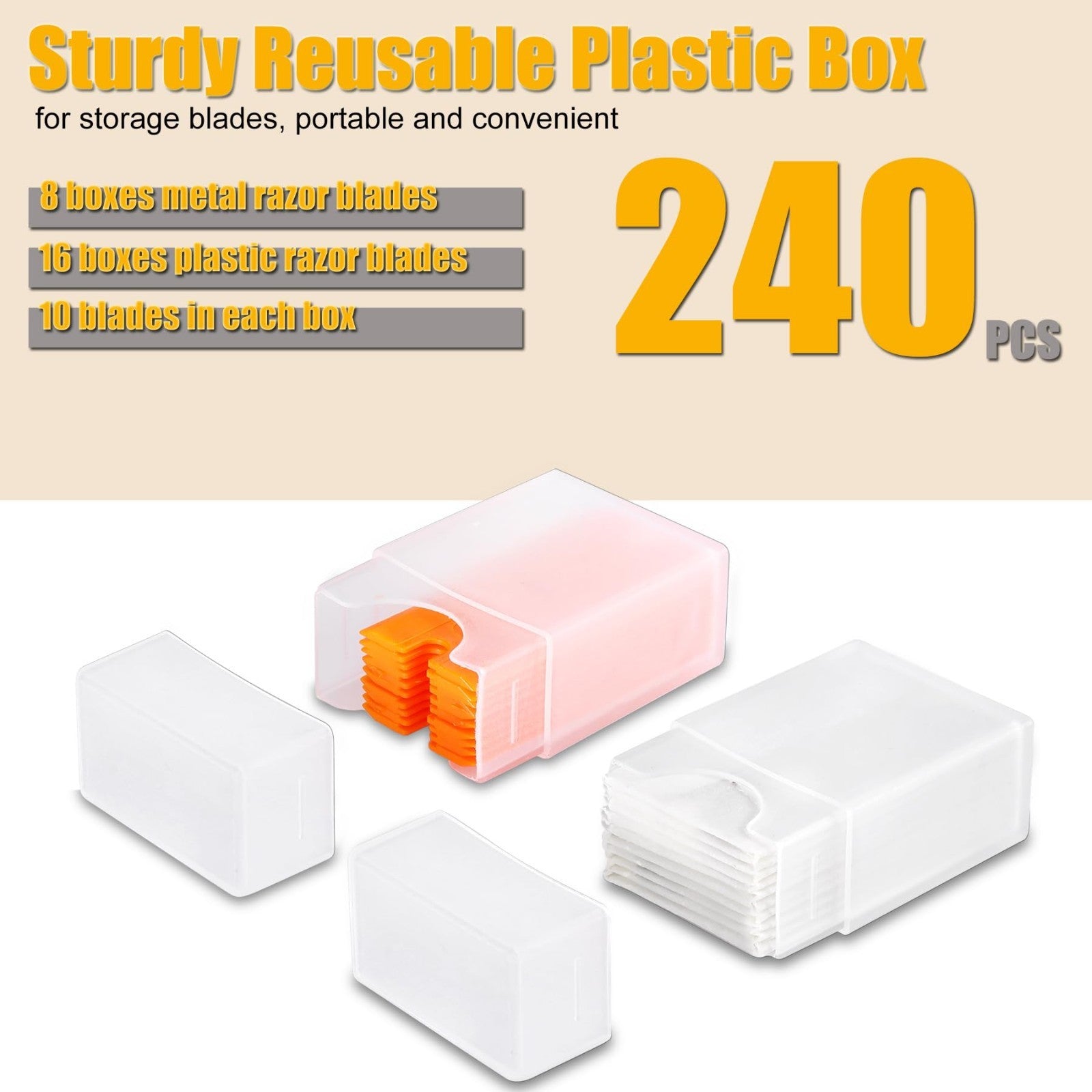 8 Pack Razor Blade Scraper Set with 240 Blades   Metal & Plastic, Cleaning Tool,6