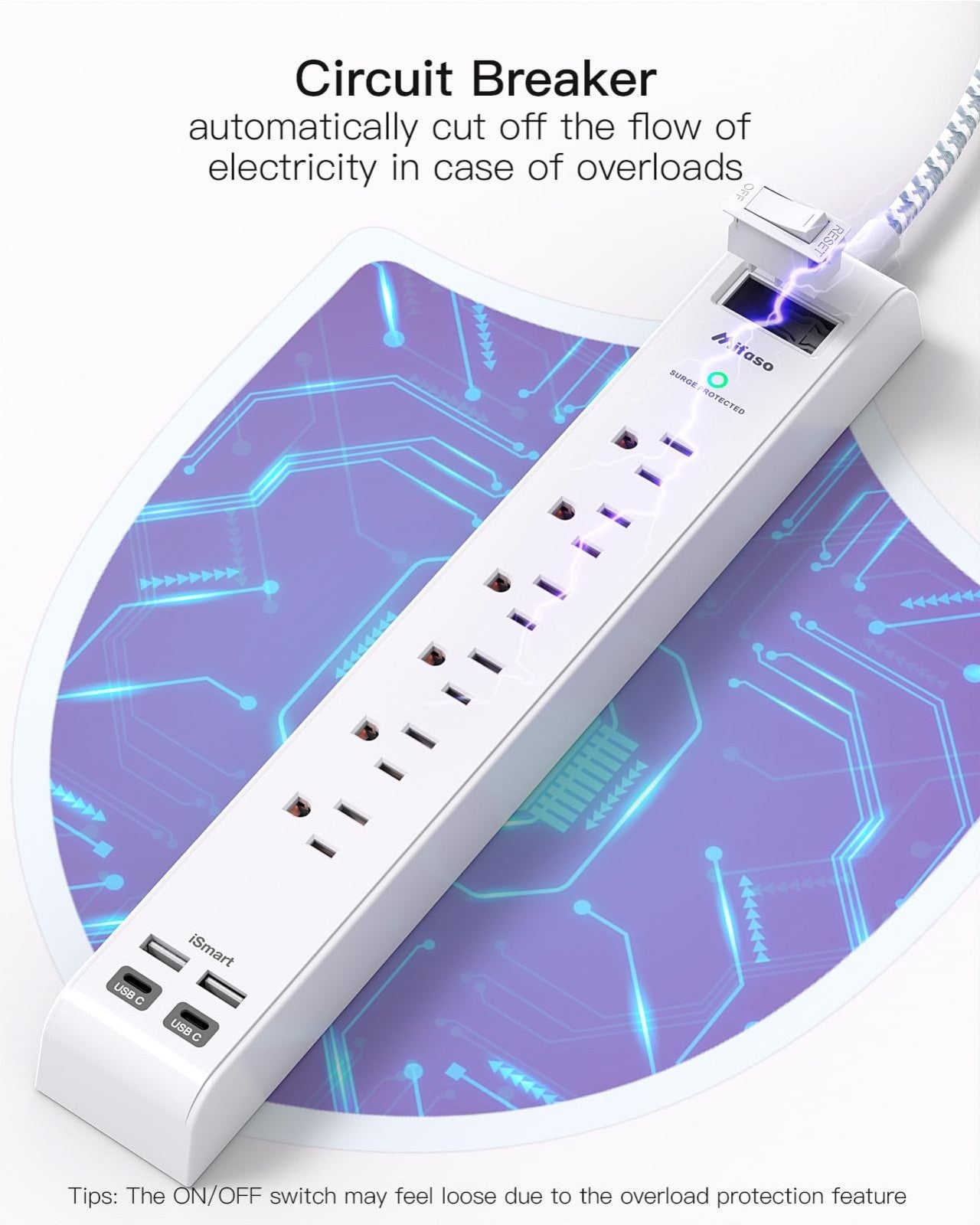 15Ft Extension Cord 2 Pack, Surge Protector Power Strip with Flat Plug, 3 Outlet6