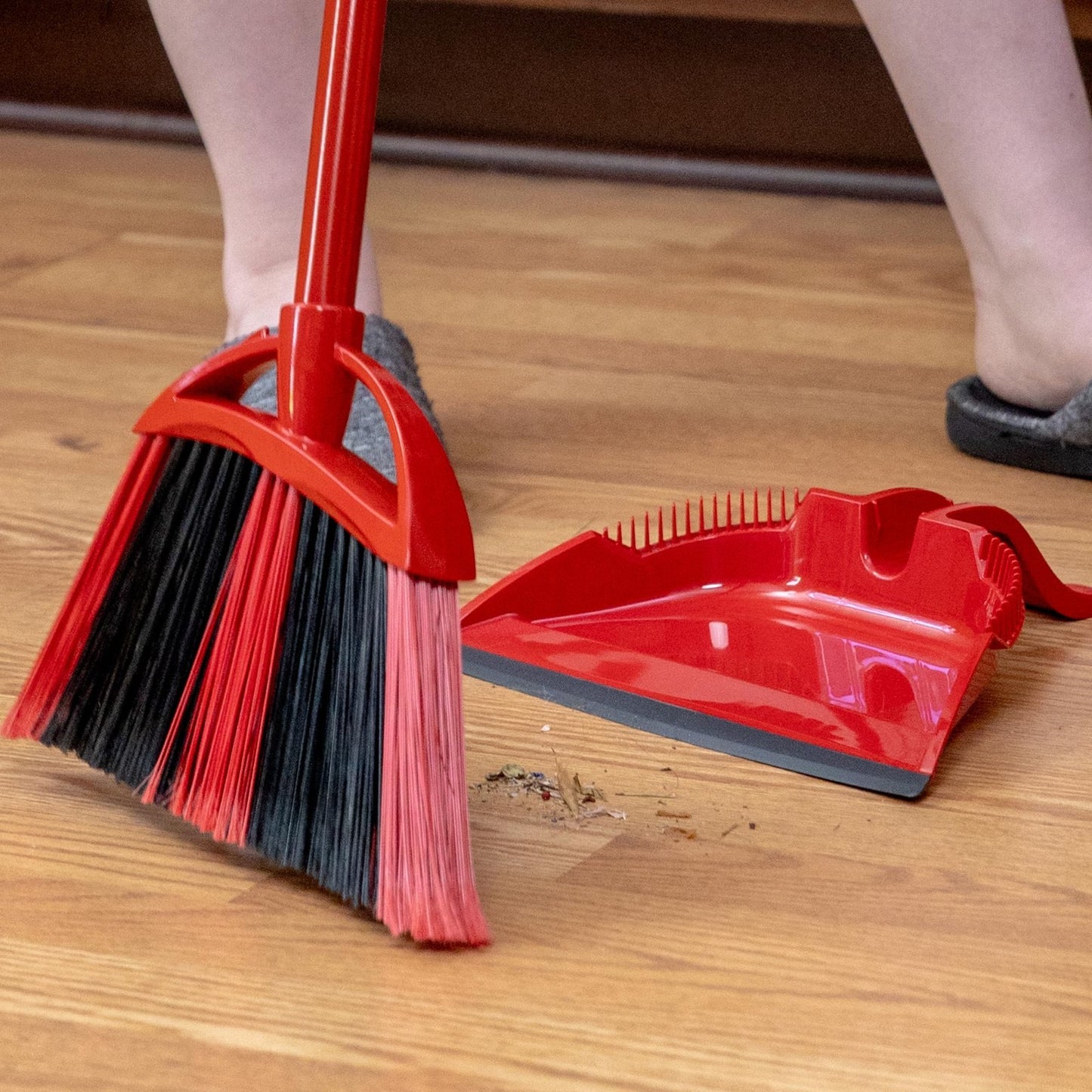 Sweep Broom & Step-On Dustpan Set | Wave Bristles for 99% Dirt Removal | Lightwe6