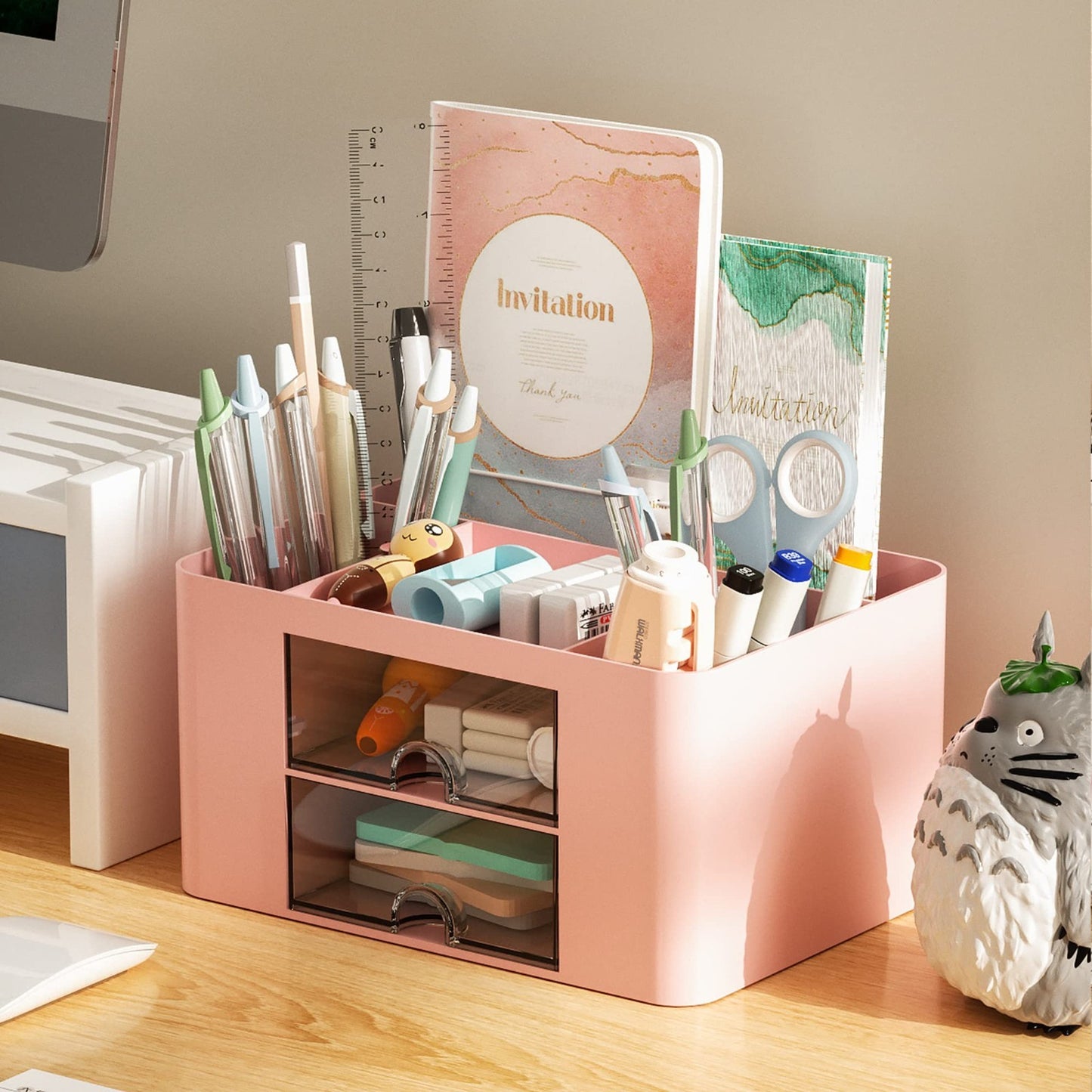 Multi Functional Desk Organizer with 2 Drawers, 5 Compartments for Art Supplies1