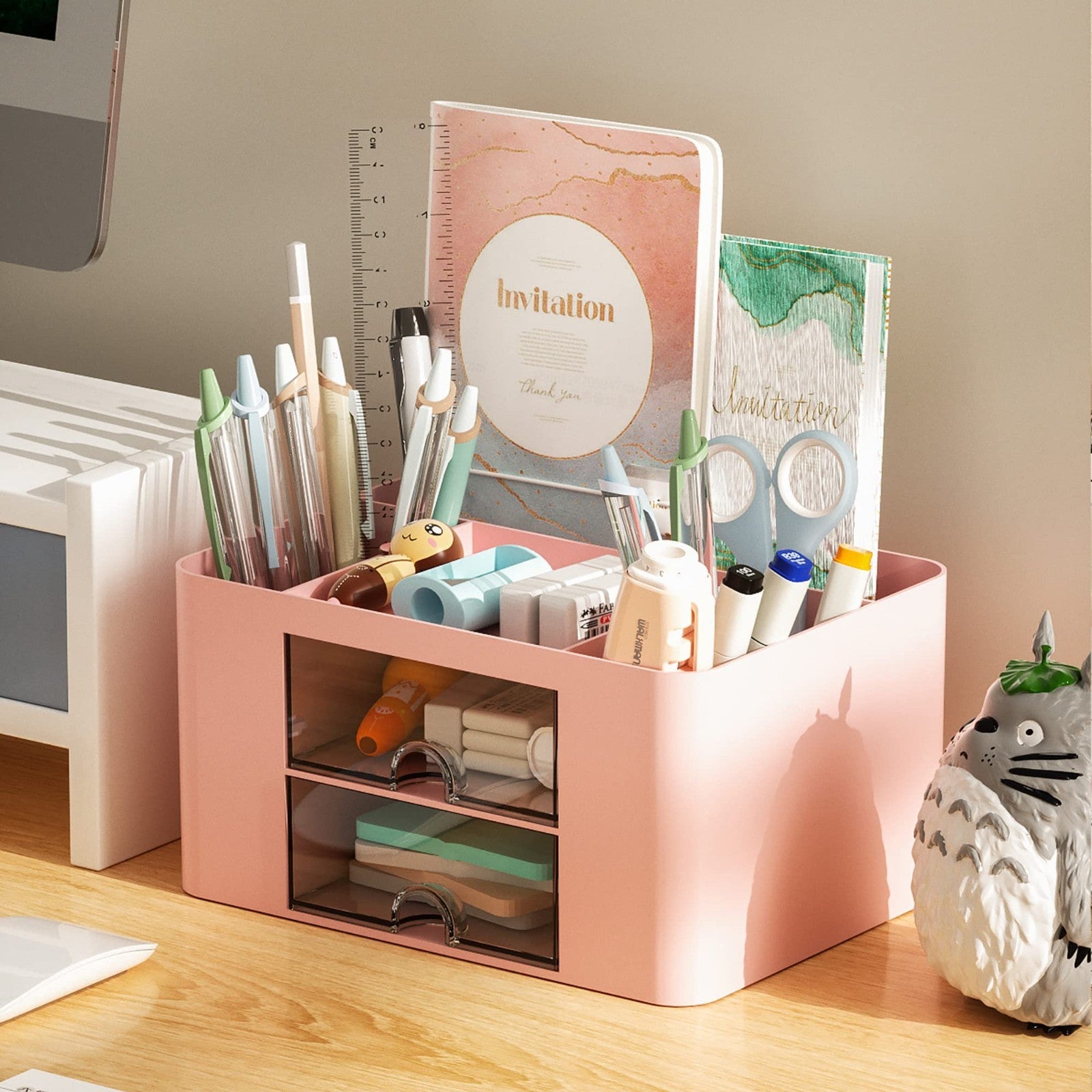 Multi Functional Desk Organizer with 2 Drawers, 5 Compartments for Art Supplies1
