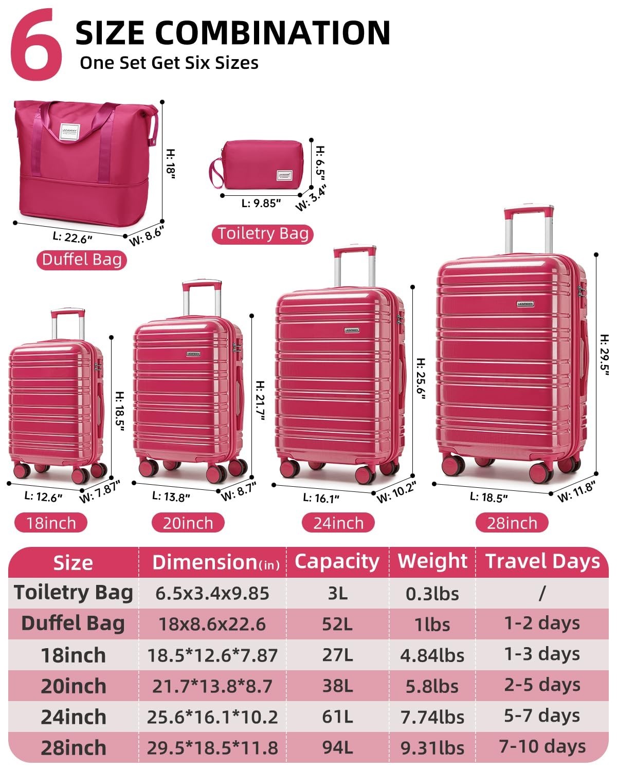 Expandable 6-Piece Luggage Set - Lightweight Hardshell Suitcases with TSA Lock,5