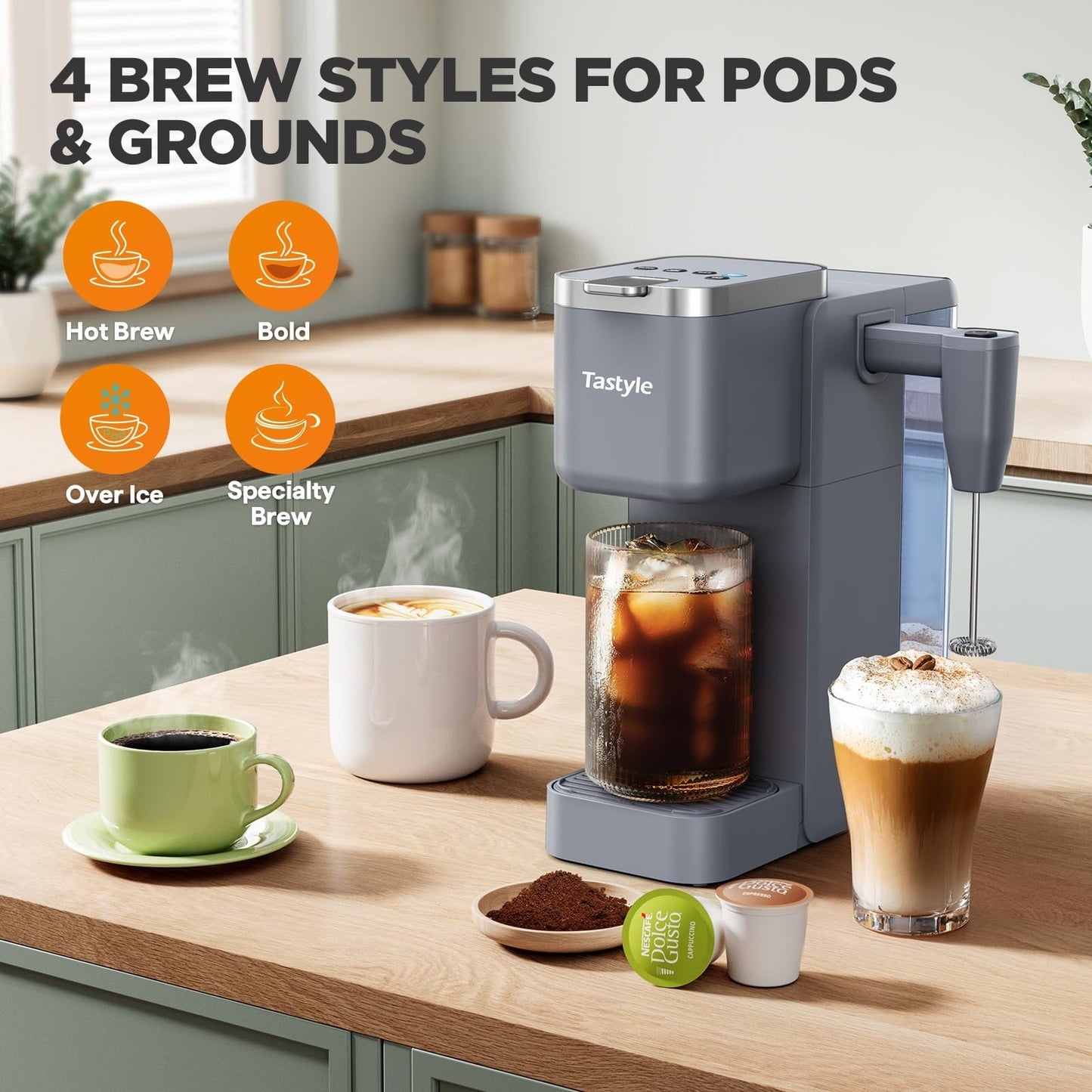 Single Serve Coffee Maker with Milk Frother, 40oz Tank, 6 Brew Sizes, BPA Free4