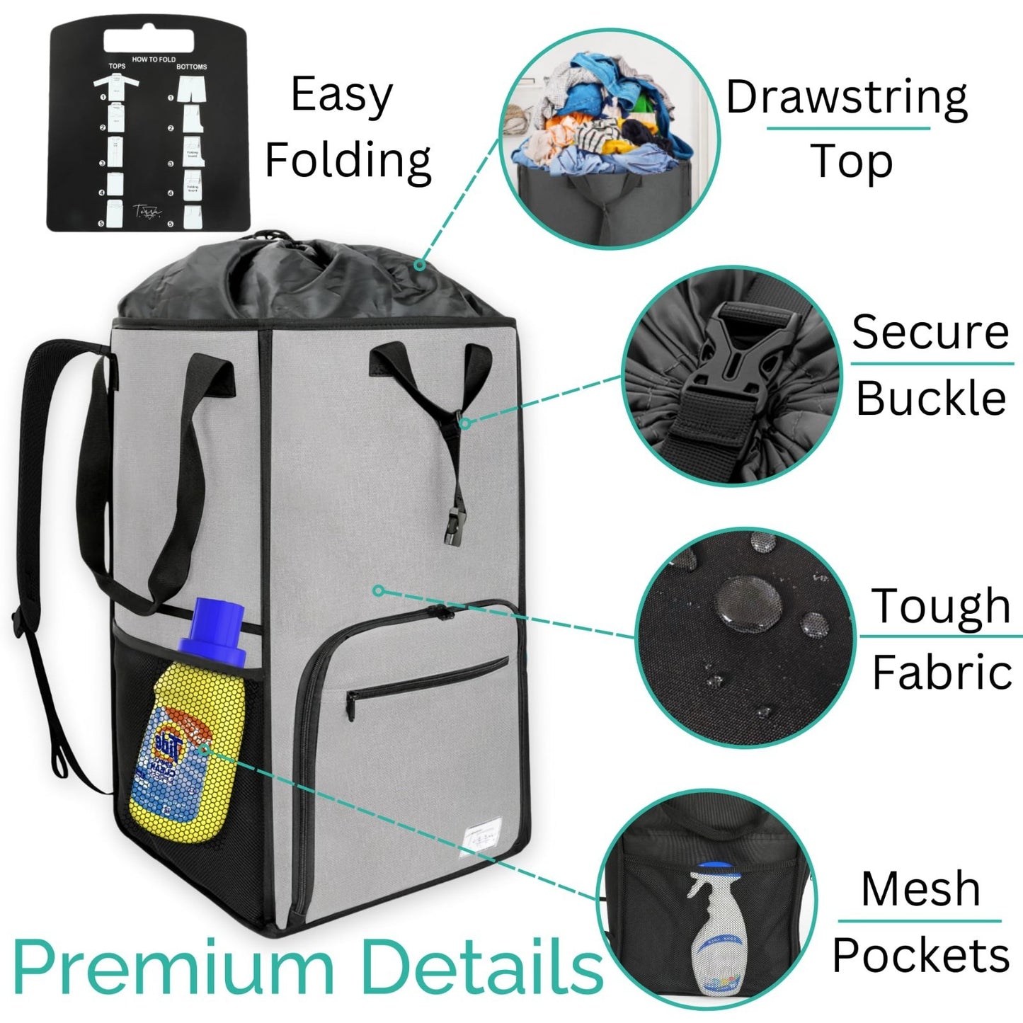 Extra Large Portable Laundry Bag with Chest Strap - Collapsible Hamper for Colle3