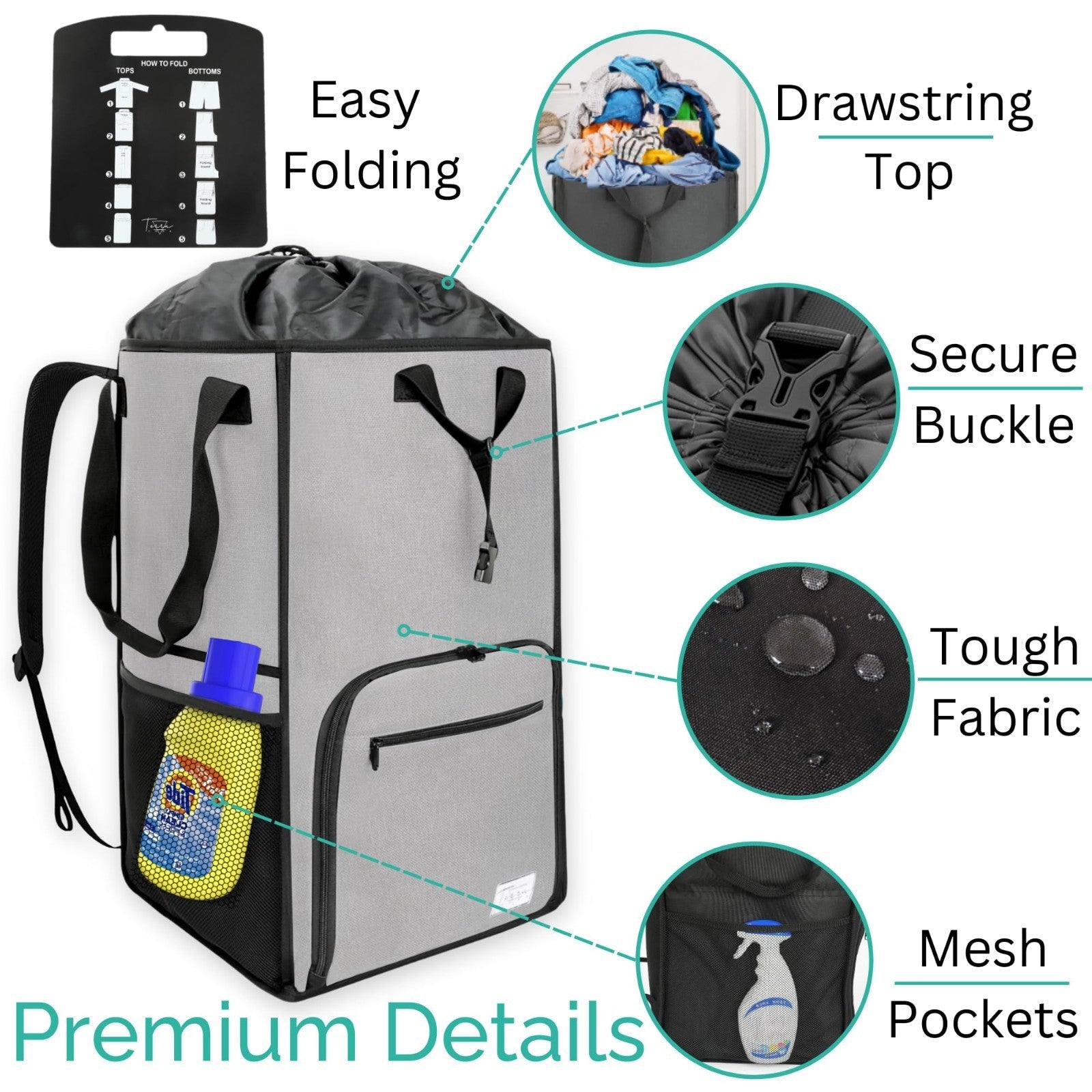 Extra Large Portable Laundry Bag with Chest Strap - Collapsible Hamper for Colle3