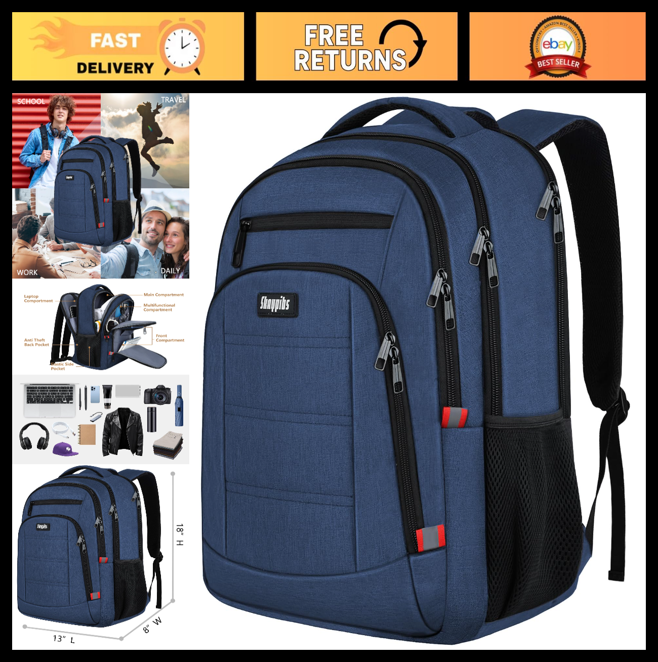 Travel Laptop Backpack 15.6" Water Resistant Daypack, Anti Theft Book Bag for Sc0