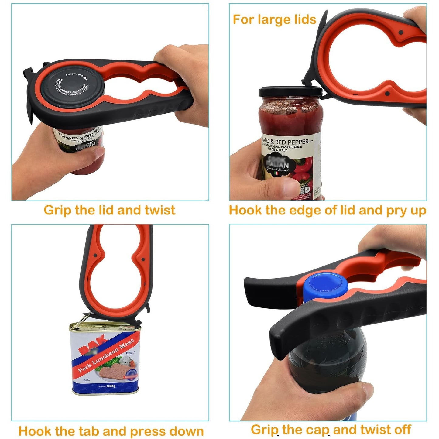 5 in 1 Jar Opener for Seniors & Arthritis   Adjustable Lid & Bottle Opener, Non 3