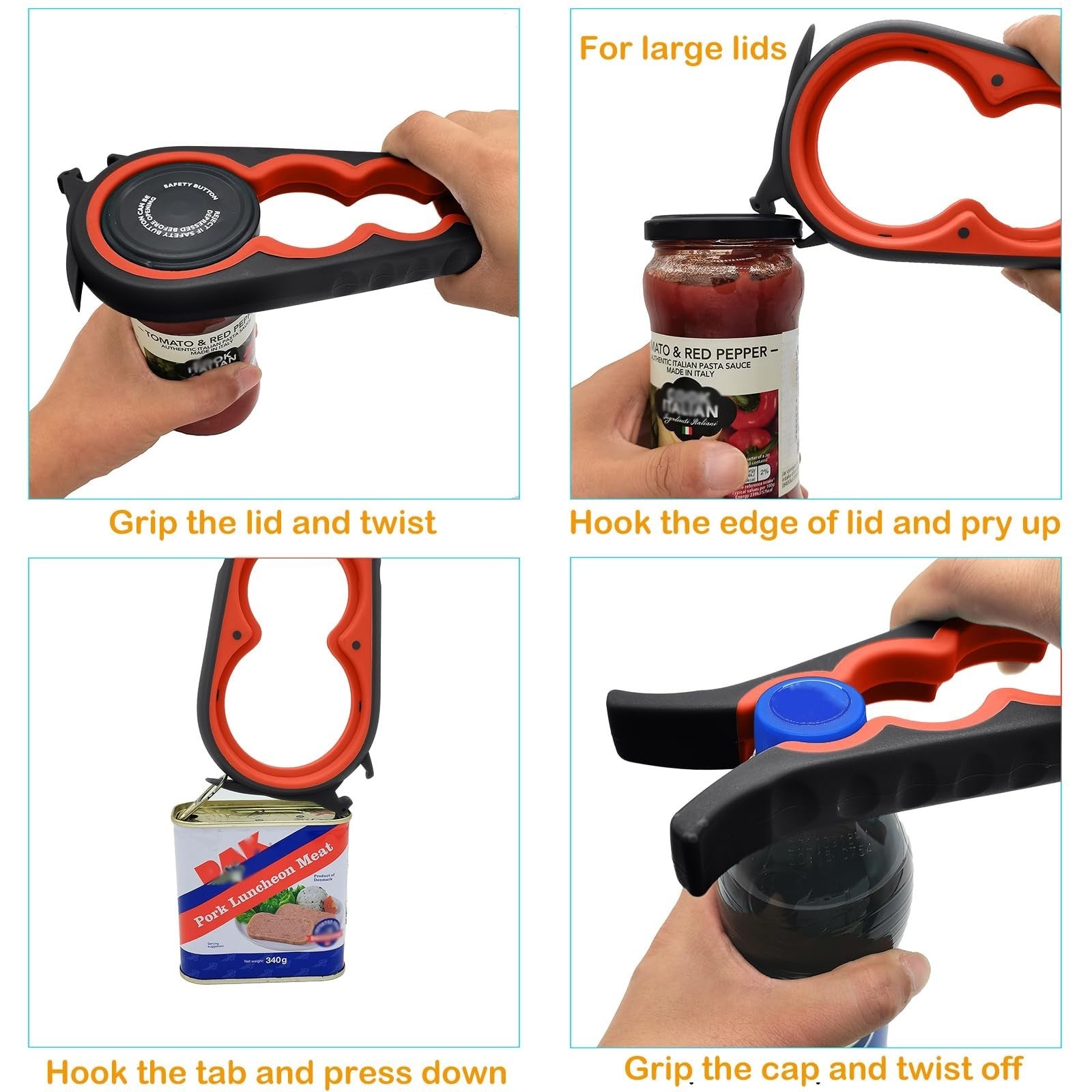 5 in 1 Jar Opener for Seniors & Arthritis   Adjustable Lid & Bottle Opener, Non 3