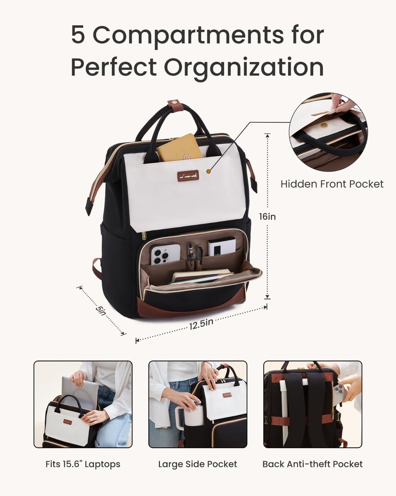 Stylish Laptop Backpack for Women   Giant Tumbler Holder, Travel, Work, Nurse, T4