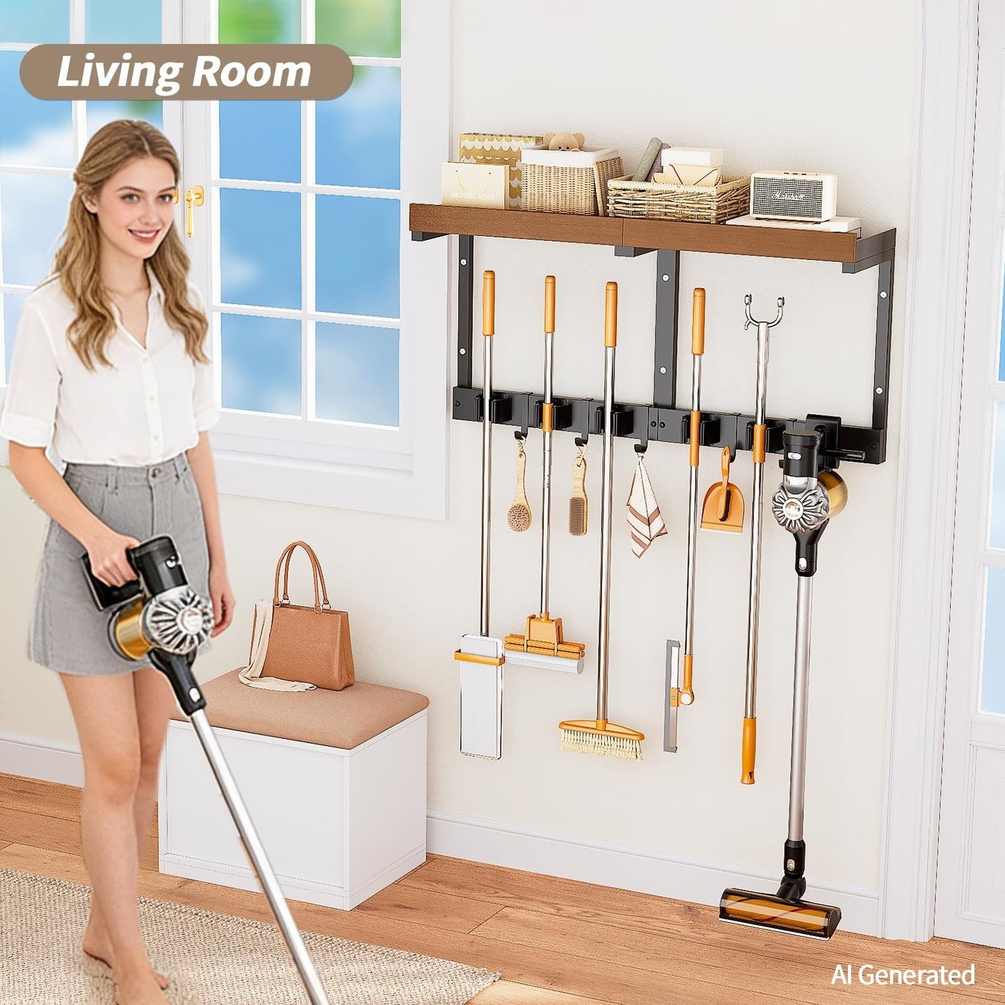 Wall-Mounted Broom and Mop Organizer, Space-Saving Holder for Cleaning Tools7