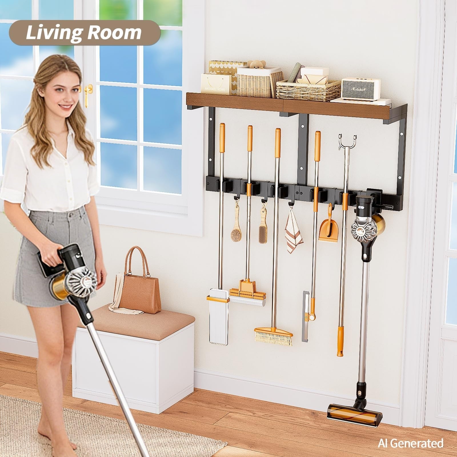 Wall-Mounted Broom and Mop Organizer, Space-Saving Holder for Cleaning Tools7