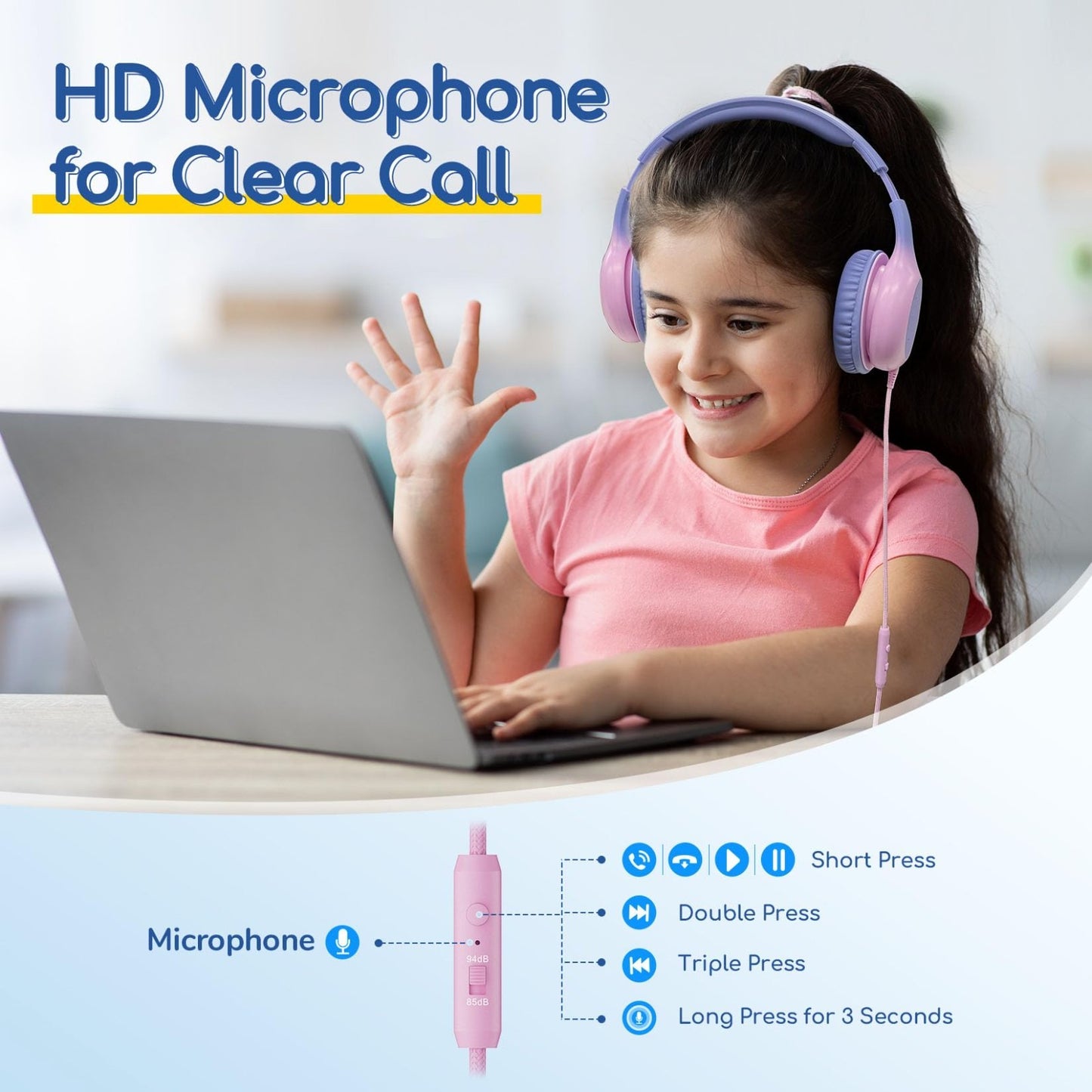 Wired Kids Headphones with Mic, USB Type C, Volume Limit 85/94dB, Portable Folda5