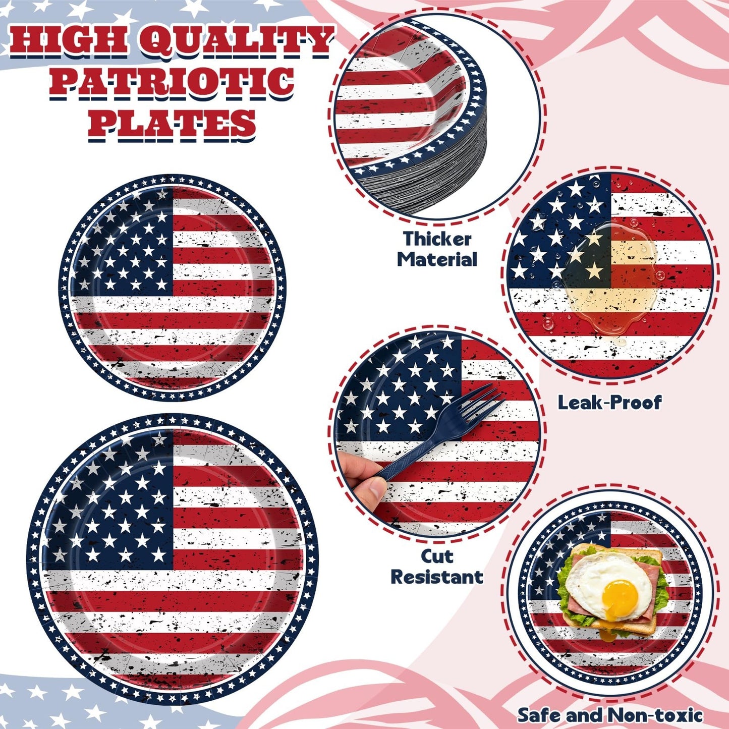 96PCS 4th of July Party Supplies - American Flag Plates, Napkins & Forks Set3