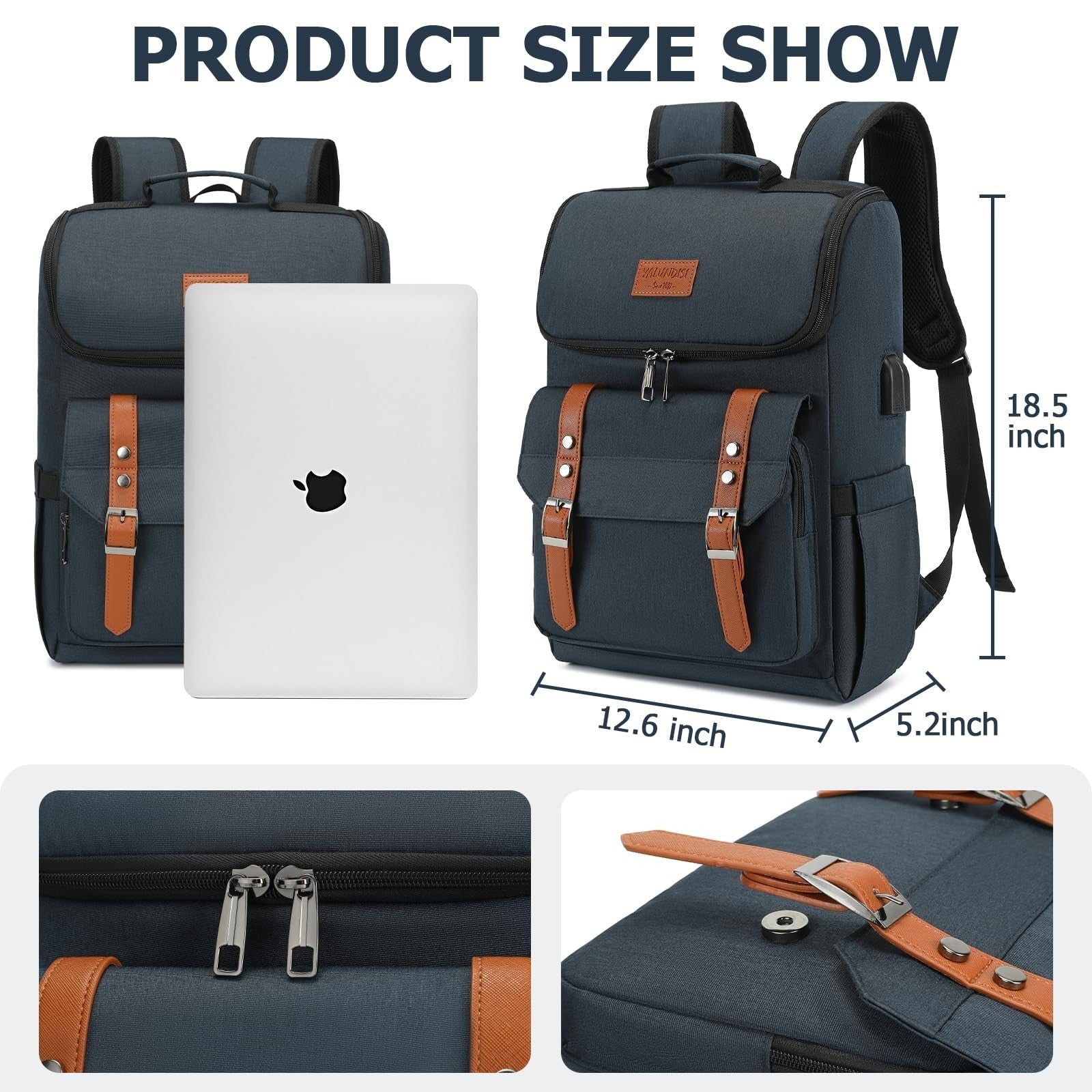 Vintage Travel Laptop Backpack with USB Charging Port - Fits 15.6" Laptops, Blue4
