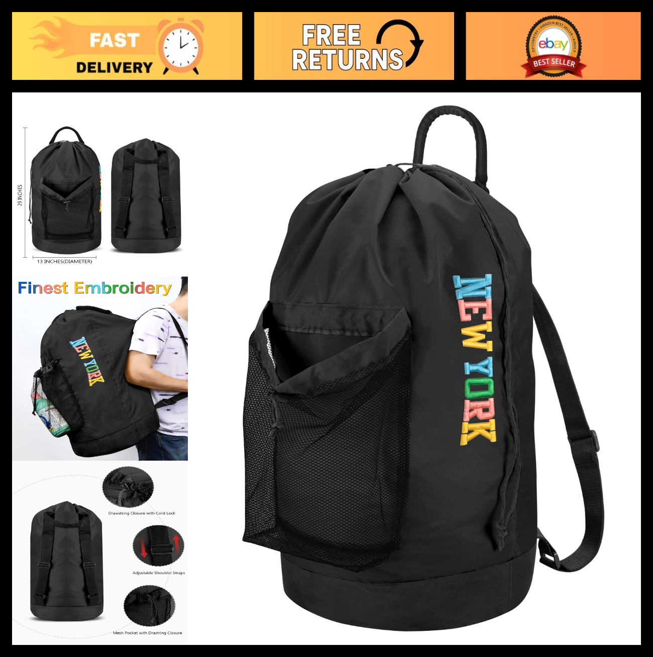 Optimized eBay Title:  "Durable Laundry Backpack with Shoulder Straps, Mesh Poc0