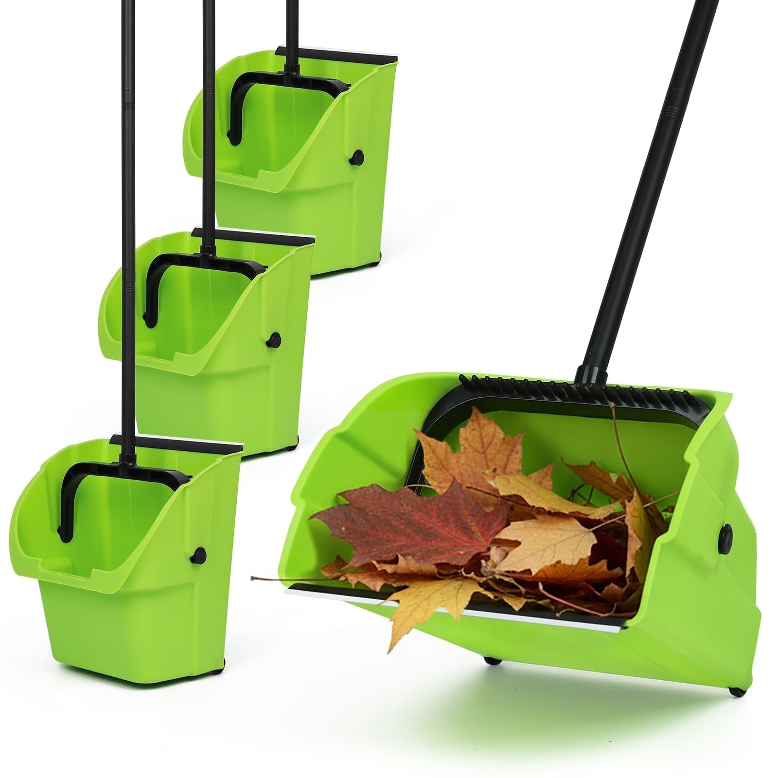 3PK Heavy Duty Jumbo Stand Up Debris Pan, Long Handle Dustpan for Outdoor Cleanu1