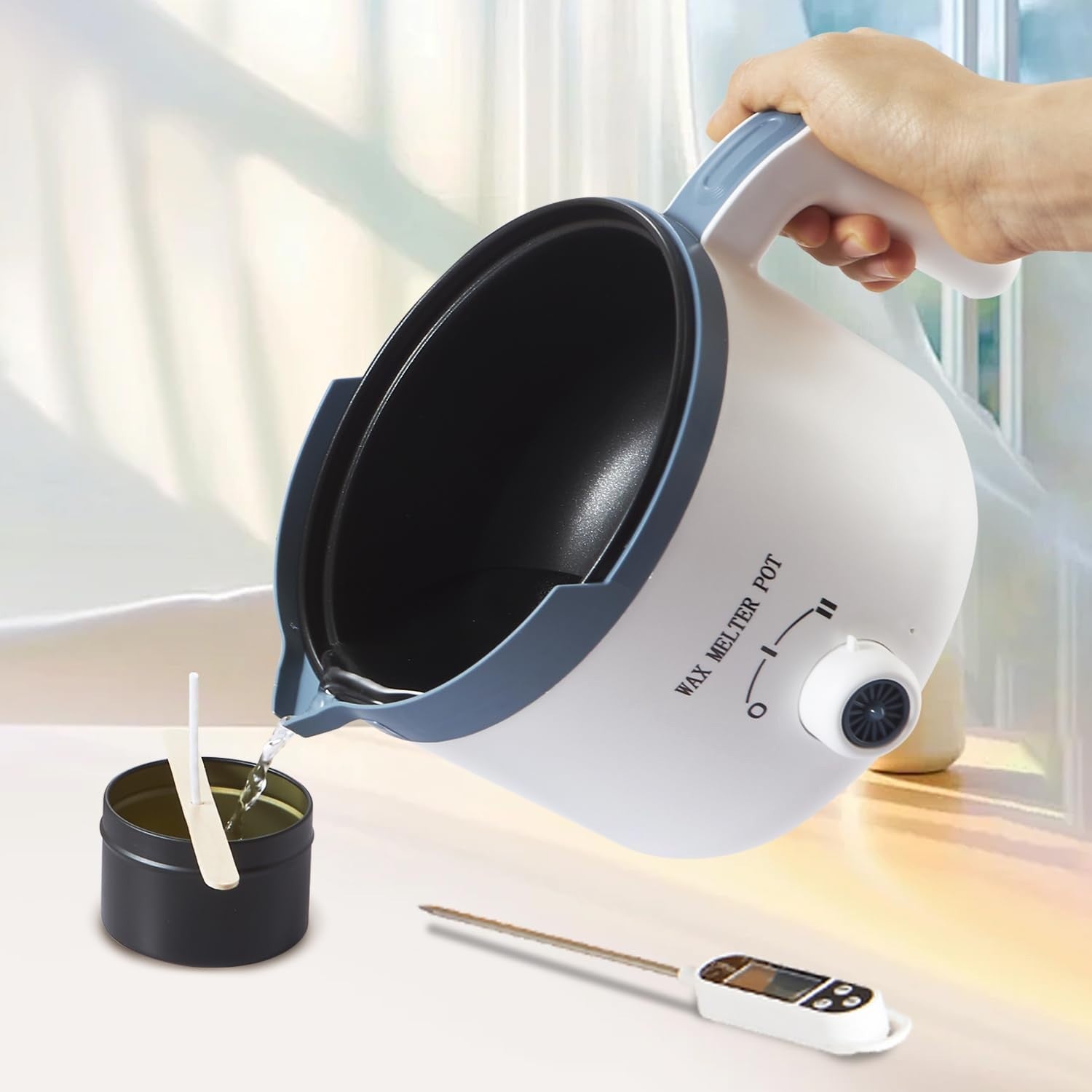 Electric Wax Melting Pot with Thermometer, 1.5Qt Candle Maker, Double Boiler Set5