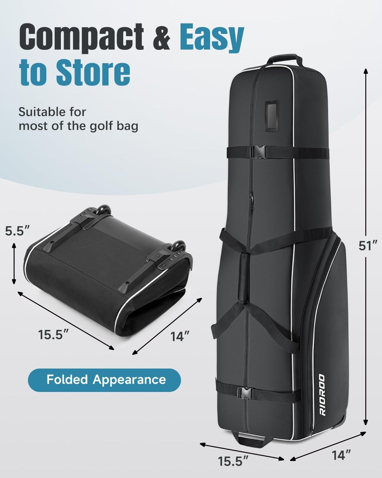 Golf Travel Bag with Wheels, Soft Sided 900D Oxford, Padded Club Protection, Uni6