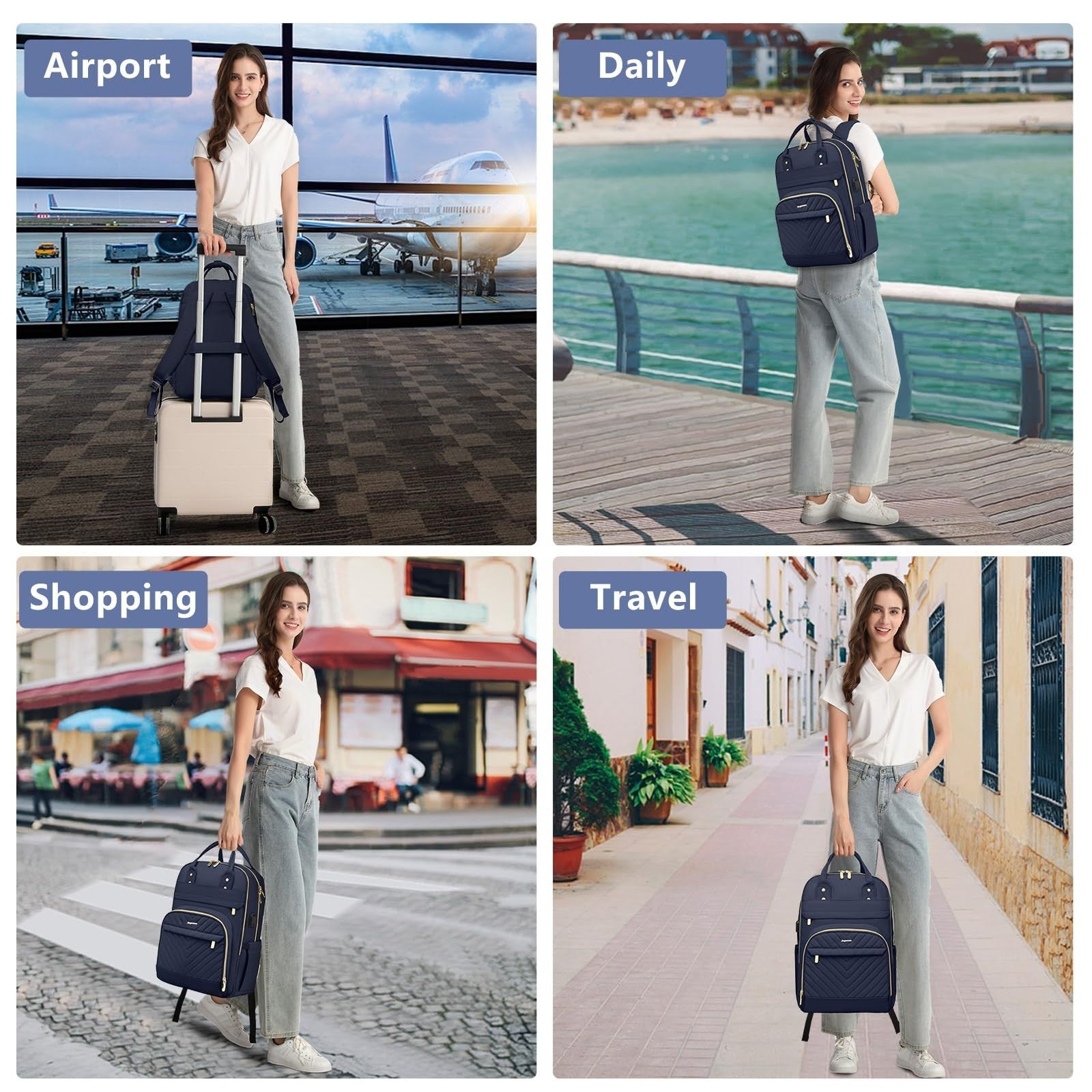 Stylish 15.6" Laptop Backpack for Women   Waterproof Travel Bag with USB Charger5