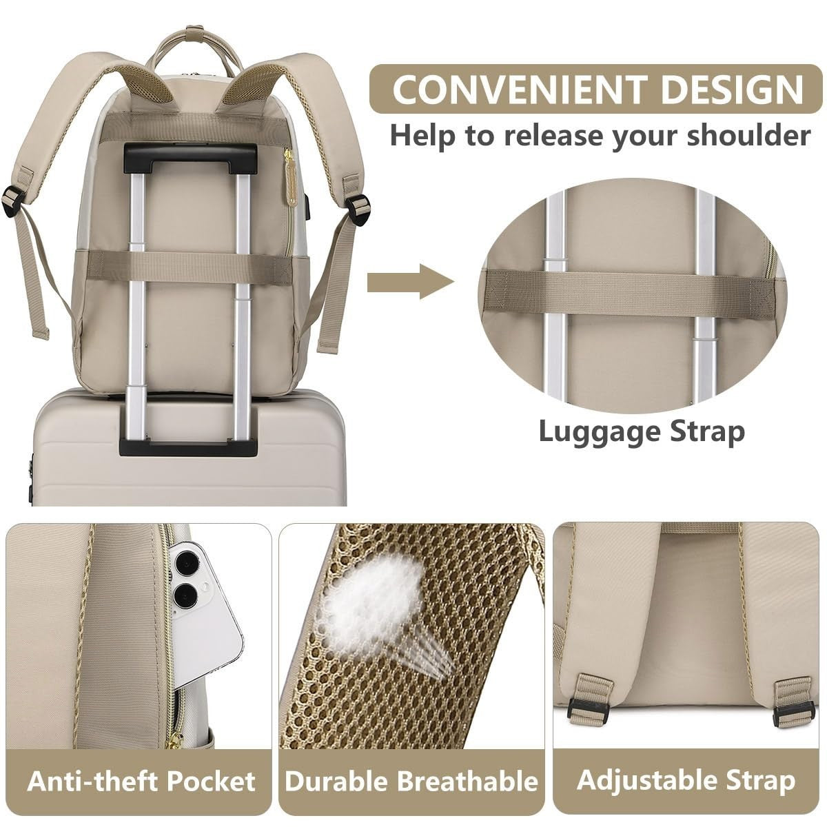 Waterproof Laptop Backpack for Women   17" Travel Bag with USB Charger, Anti The4