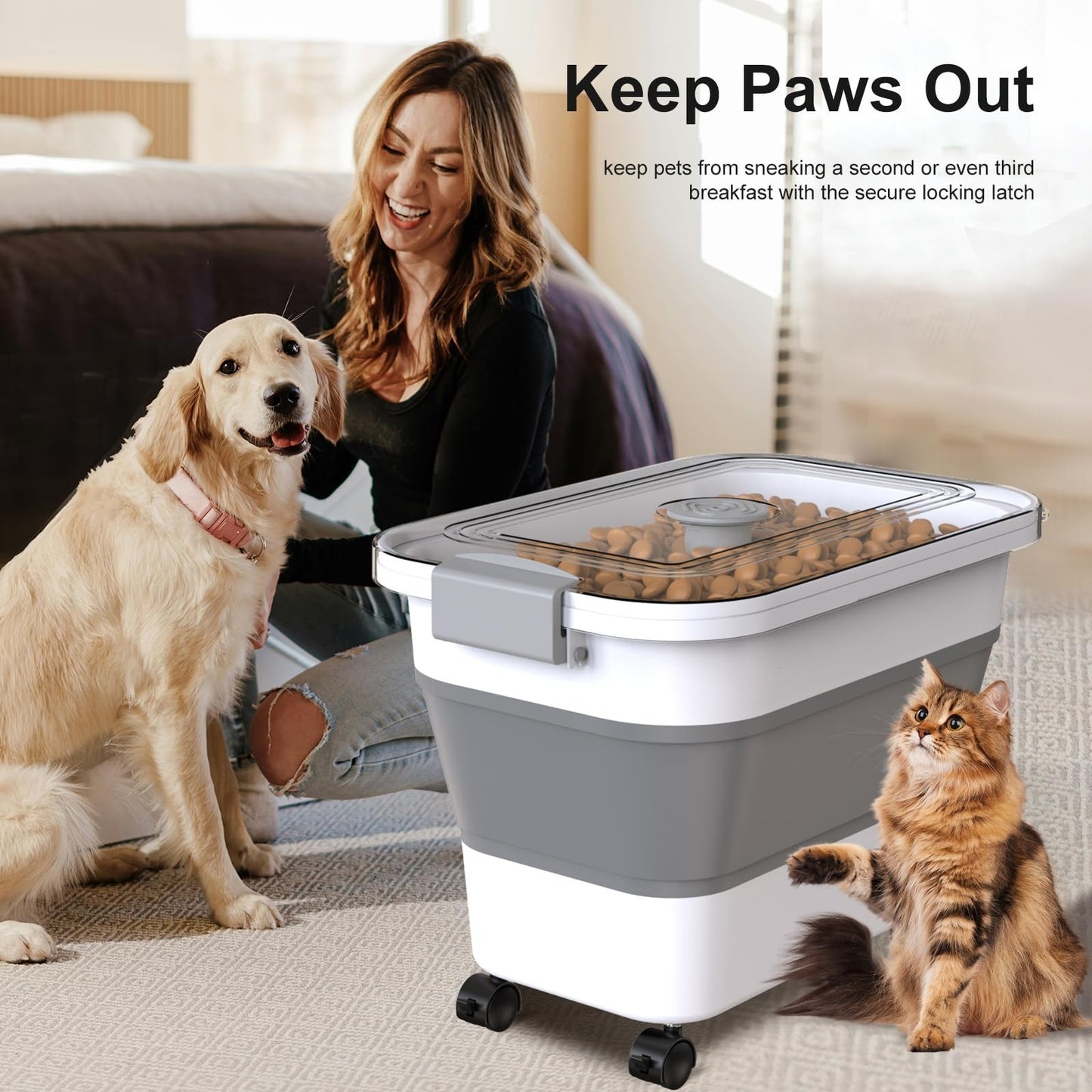 Collapsible Dog Food Storage Container 15 23 Lbs with Airtight Lid & Wheels, Tra5